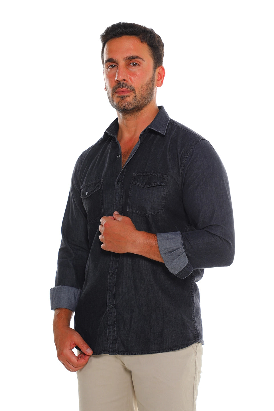 Grey Long Sleeved Light Denim Shirt