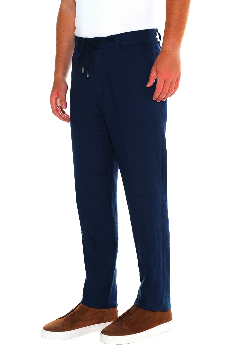 Navy Linen Pant With Waisted Tie