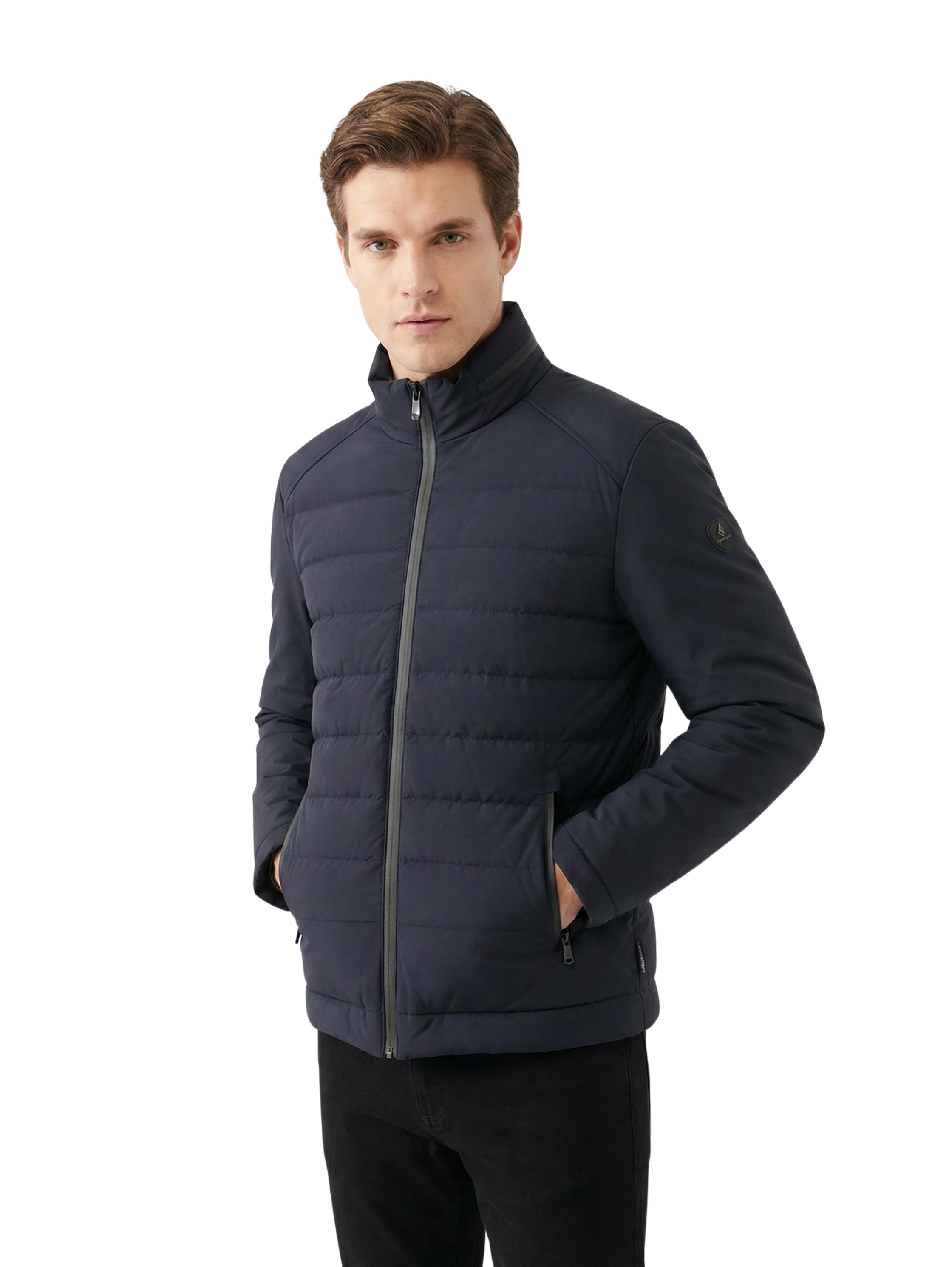 Damat Navy Long Sleeve Zippered Jacket With Stand up Collar