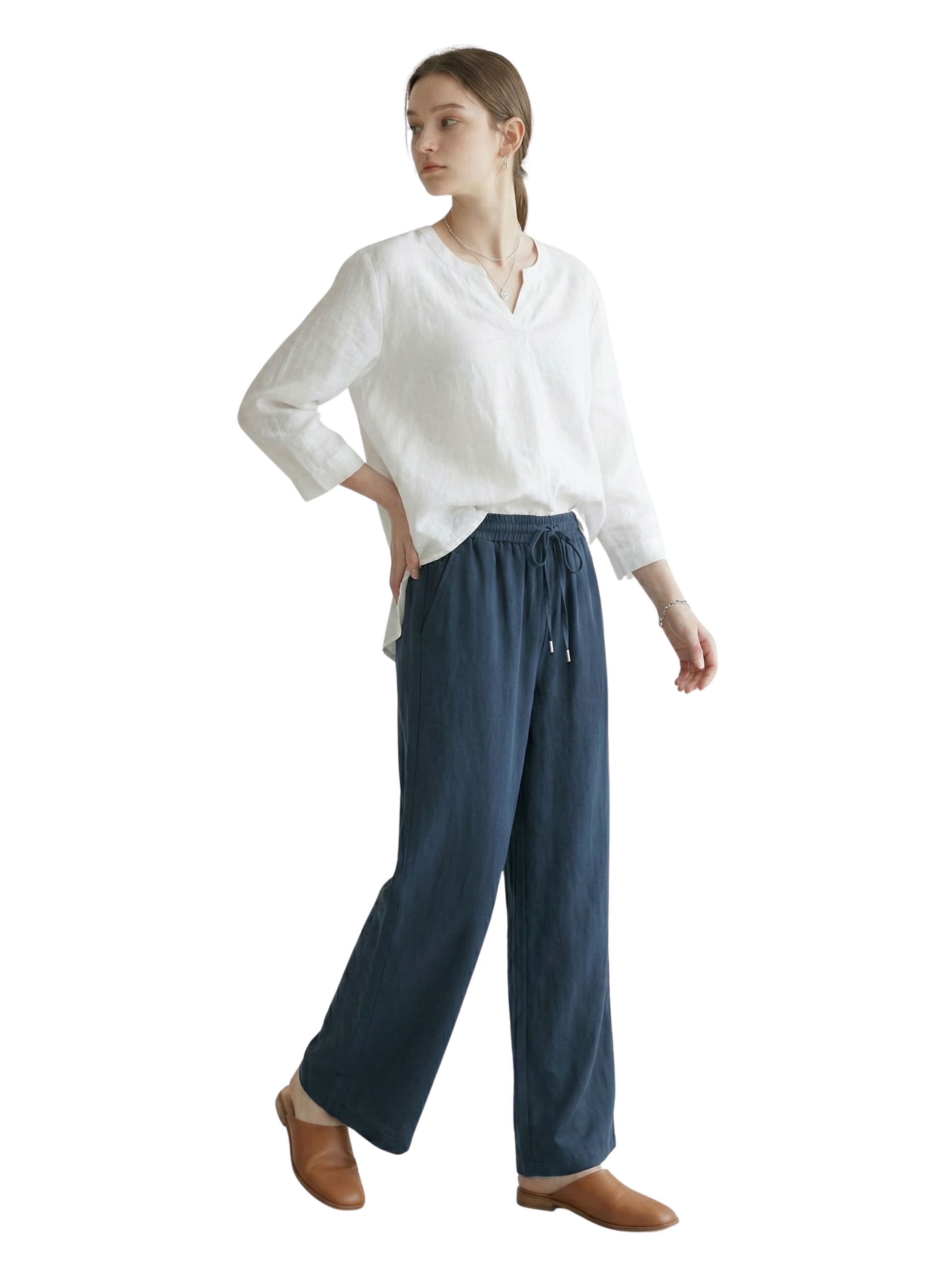 Navy Loose Fit Pant With Elastic Waist