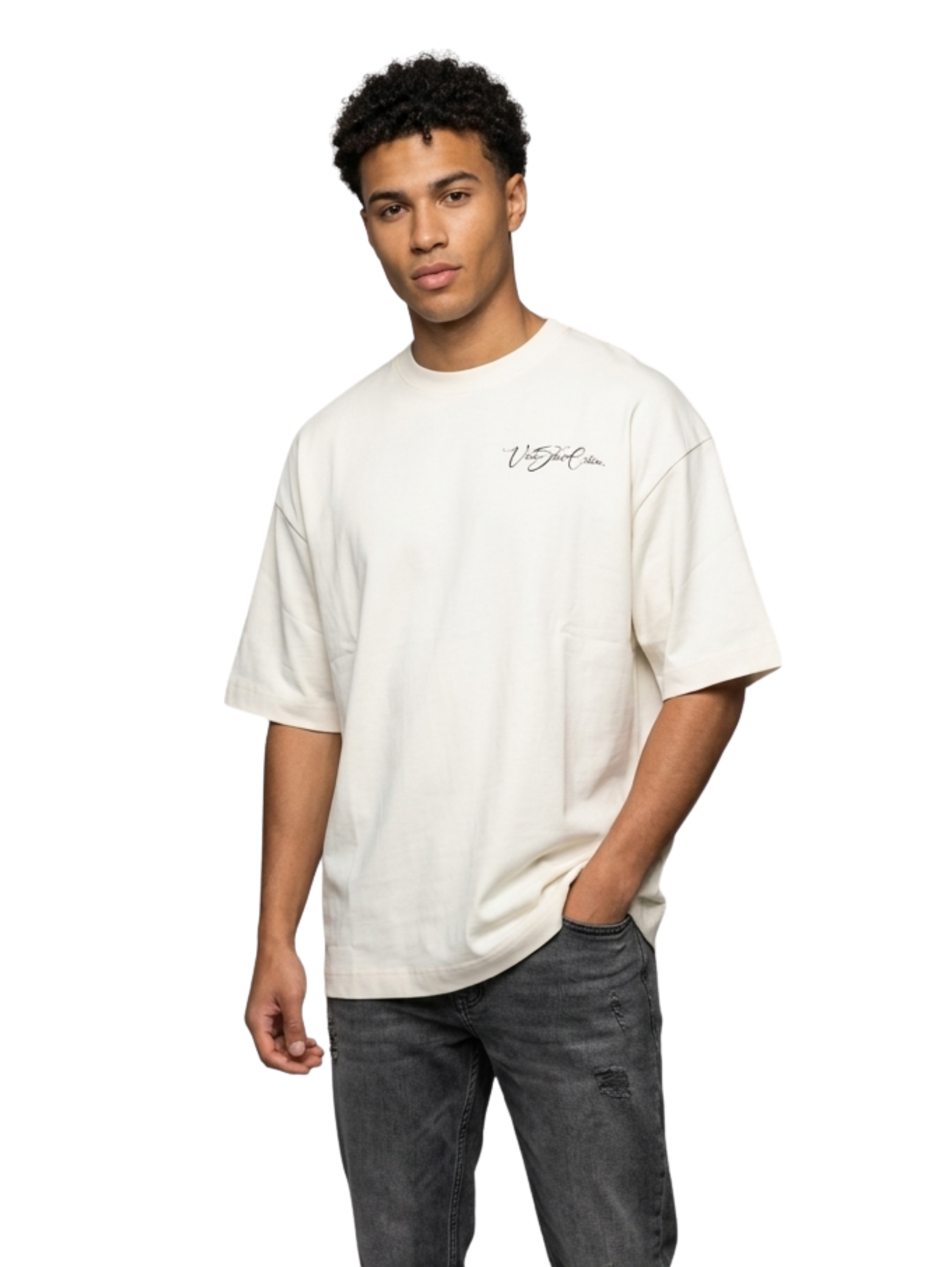 Oversized Milky T-Shirt With Back Design