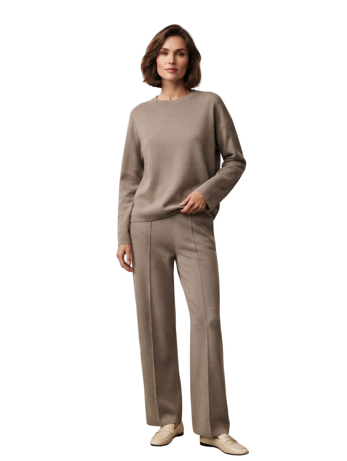 Brown Crewneck Sweater and Pants Set