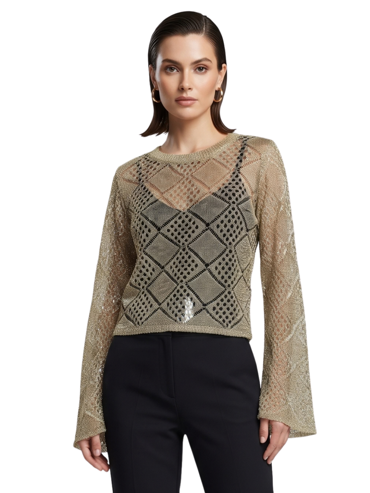 Gold Pointelle Crewneck Pullover