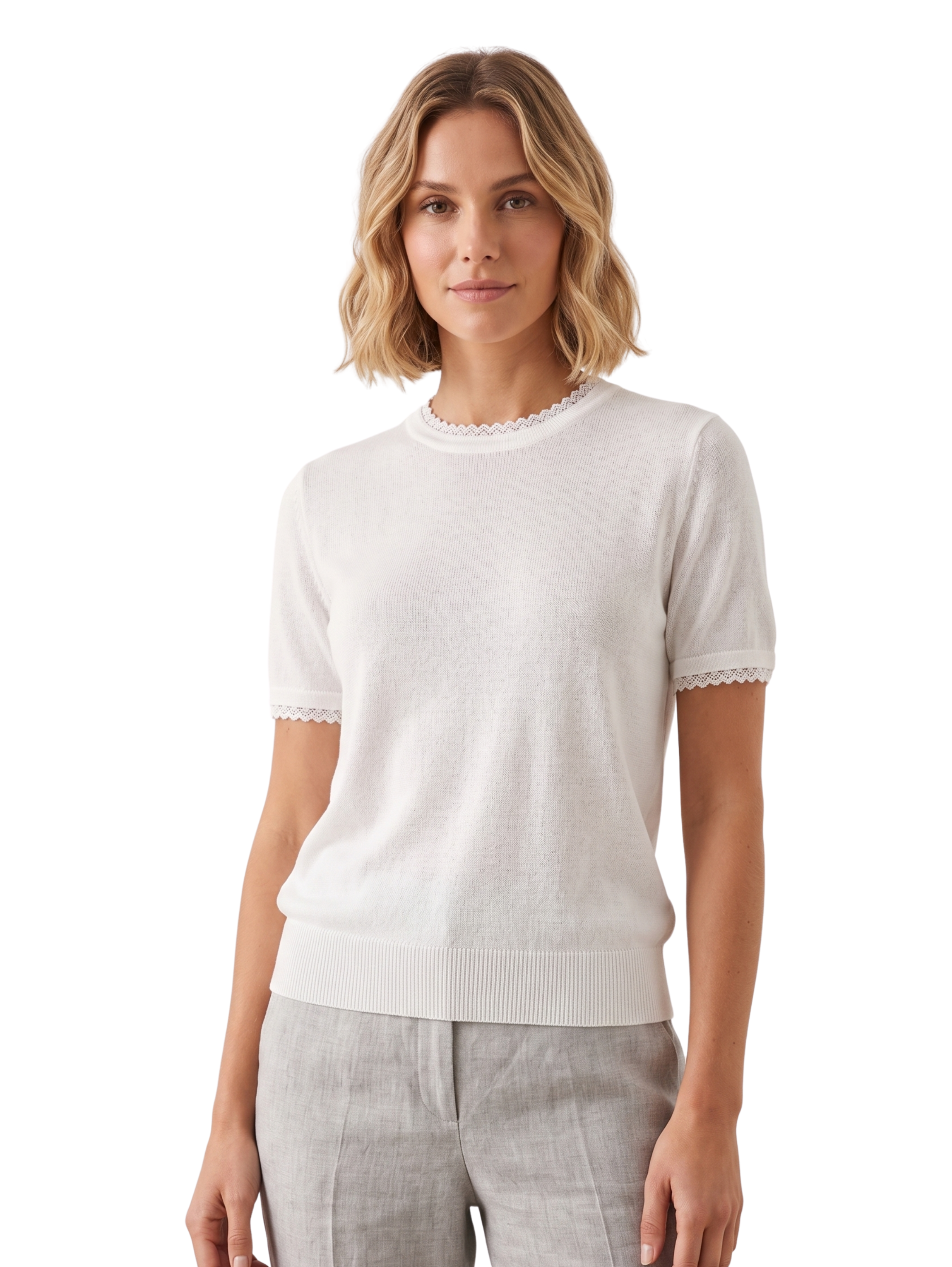 White Short Sleeved T-Shirt With Lace Design