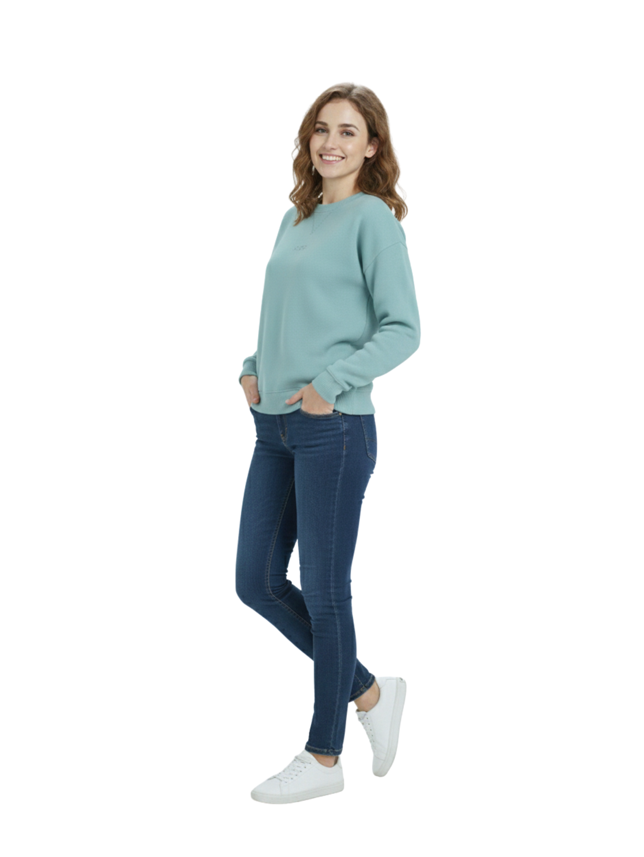 Long Sleeved Blue Round Neck Pullover