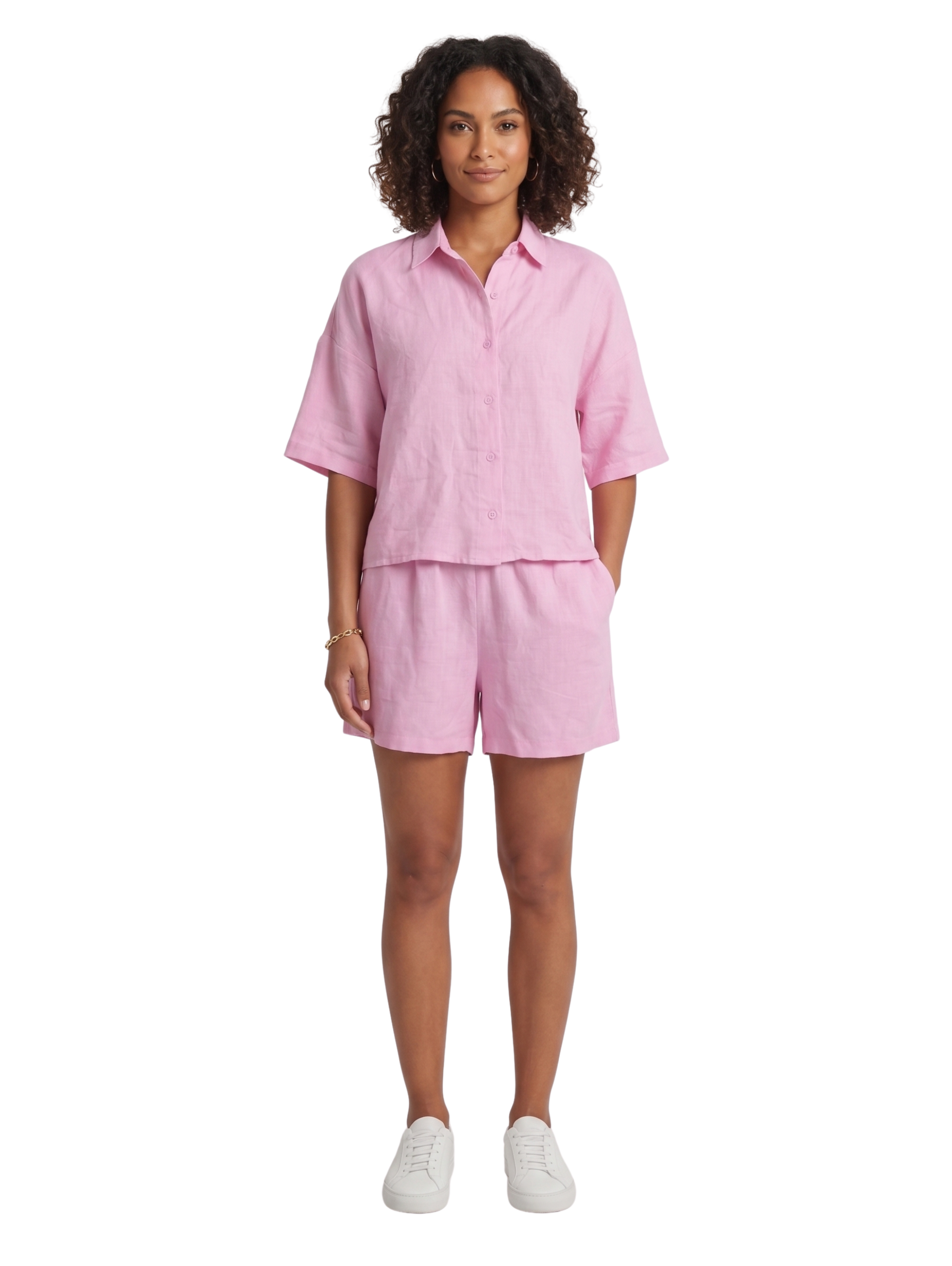Pink Shirt Linen Shorts Set