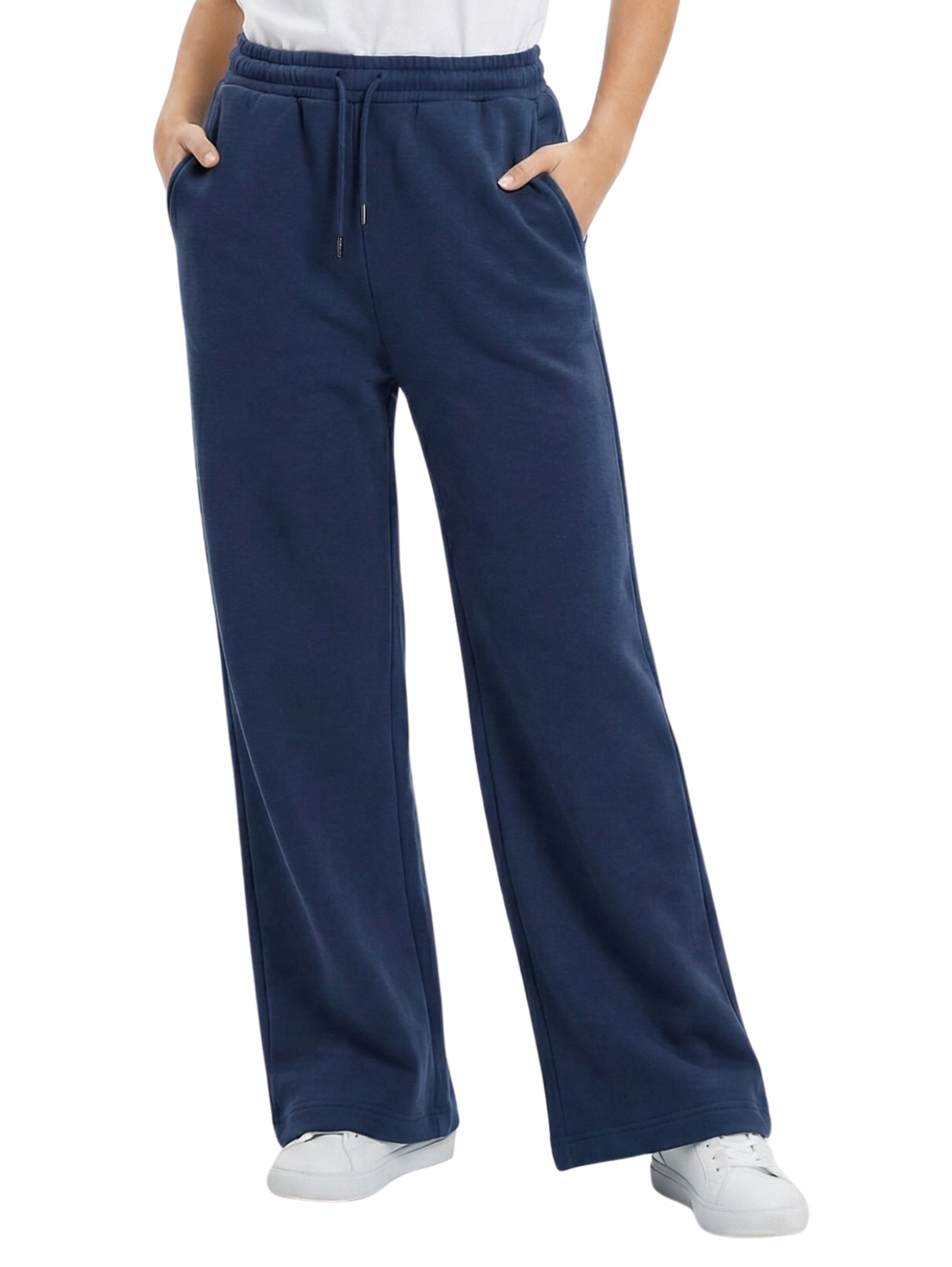 Navy Jogging Fleeced Wide Leg