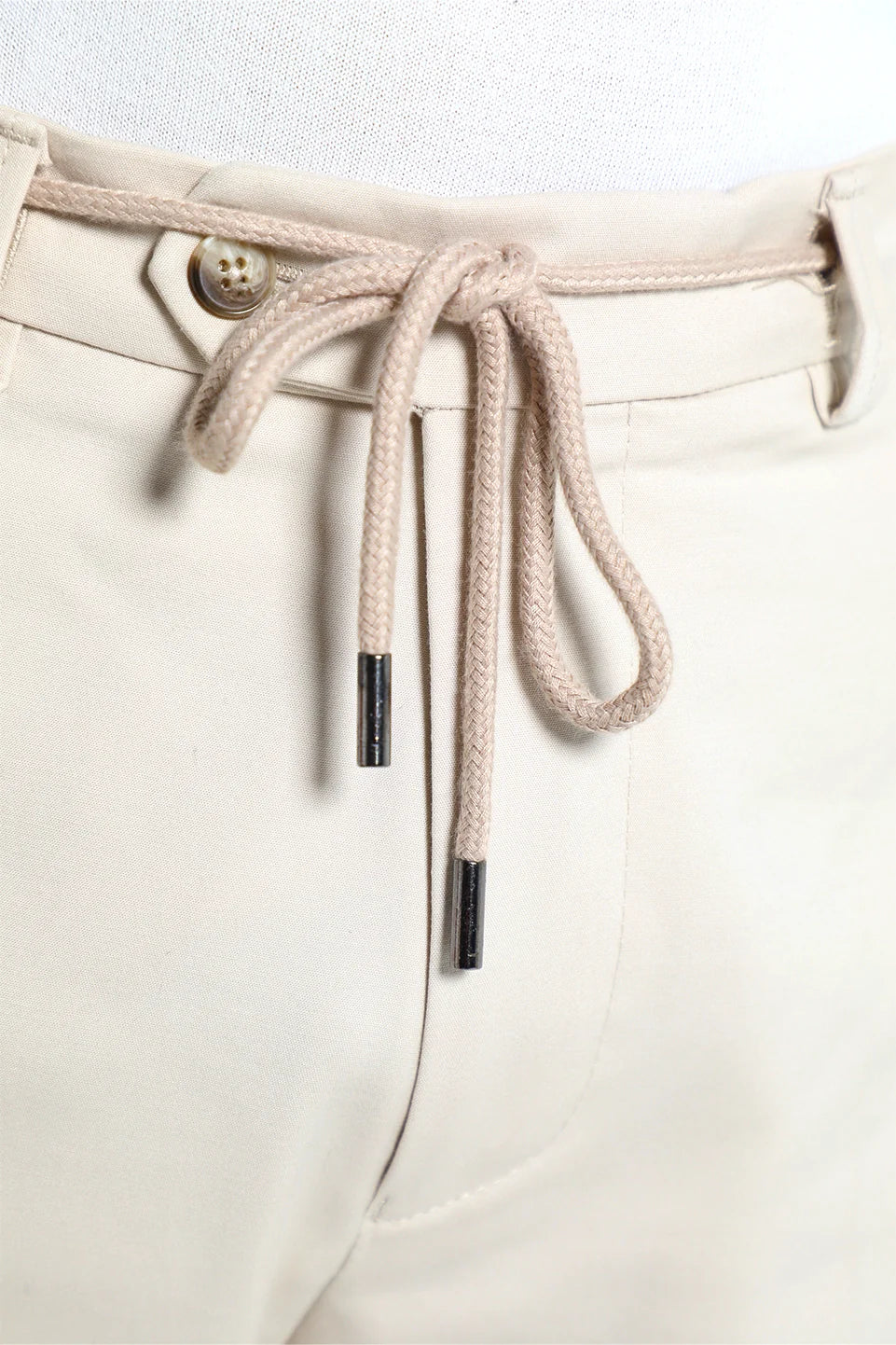 Sport Chic Beige Pant With Zipper & Tie To Close