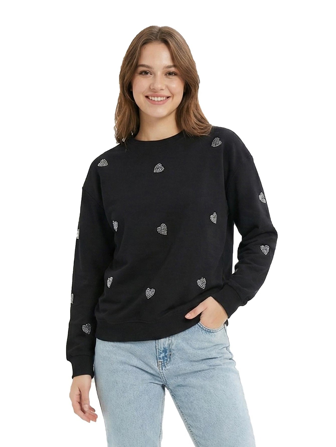 Black Sweater Long Sleeve With Small Heart Design