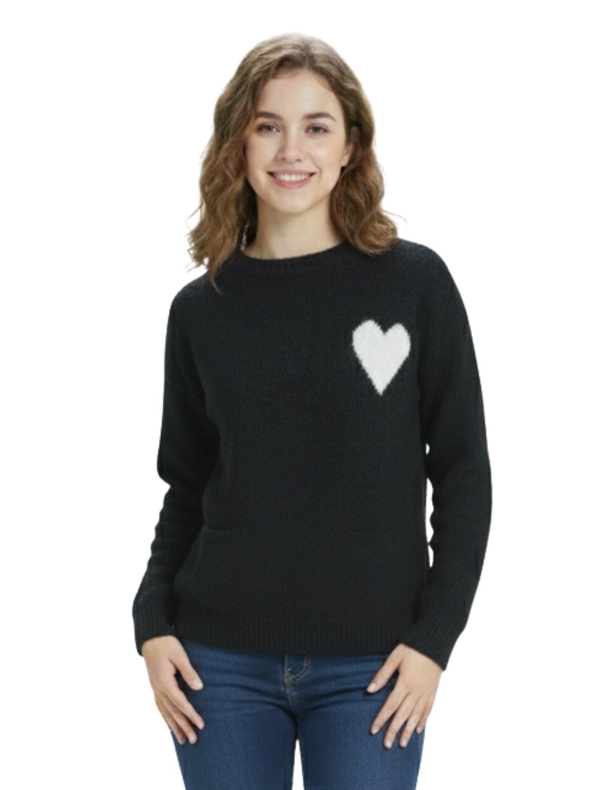 Black Long Sleeved Knitwear Pullover With Heart Design
