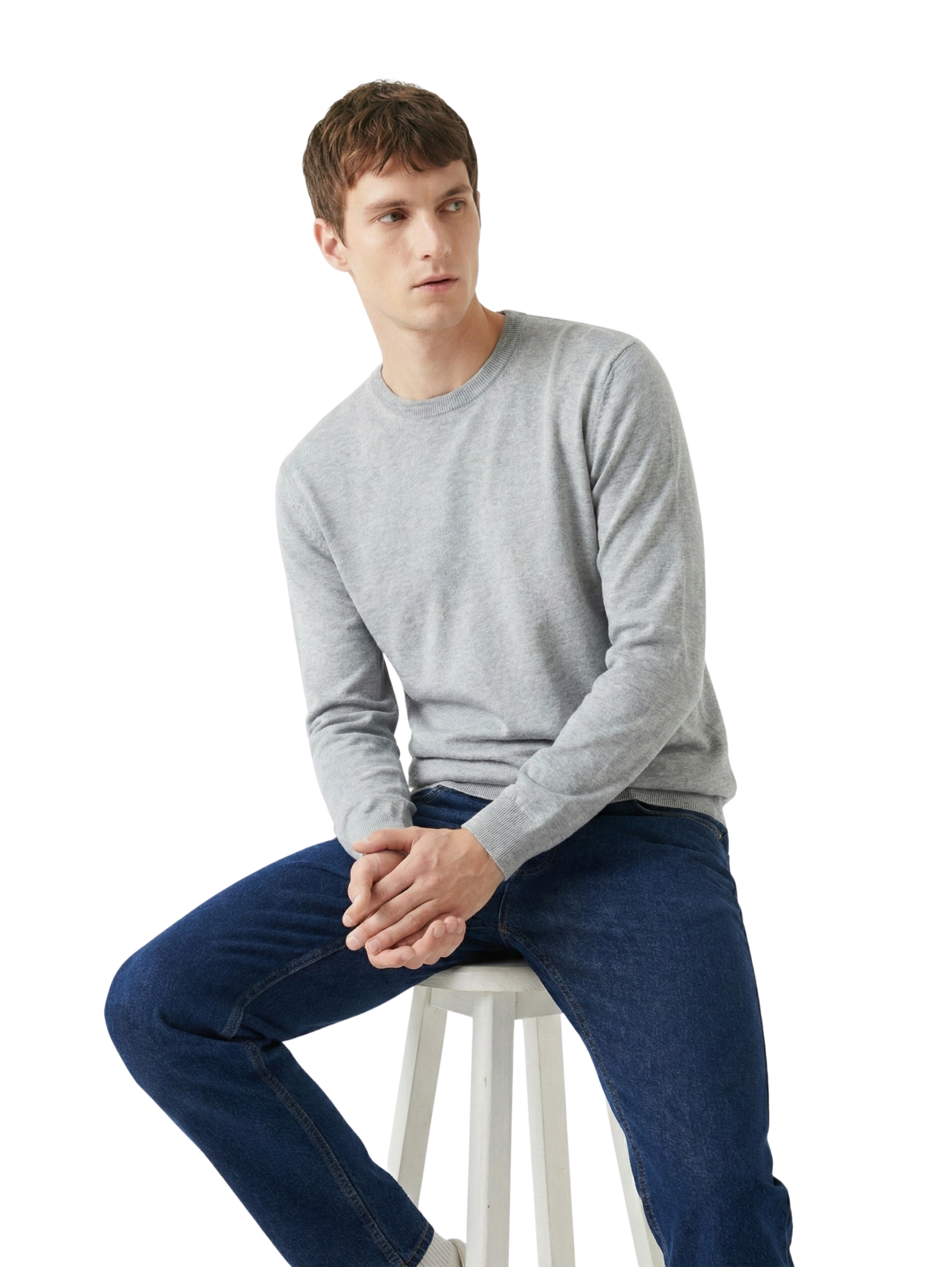 Damat Round Neck Knitwear Grey Long Sleeve Pullover