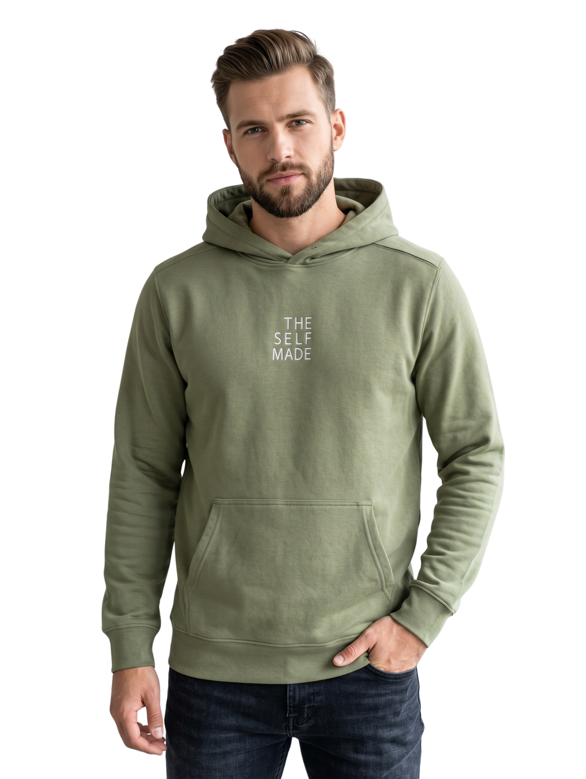 Olive Hoodie With Front Graphic Design