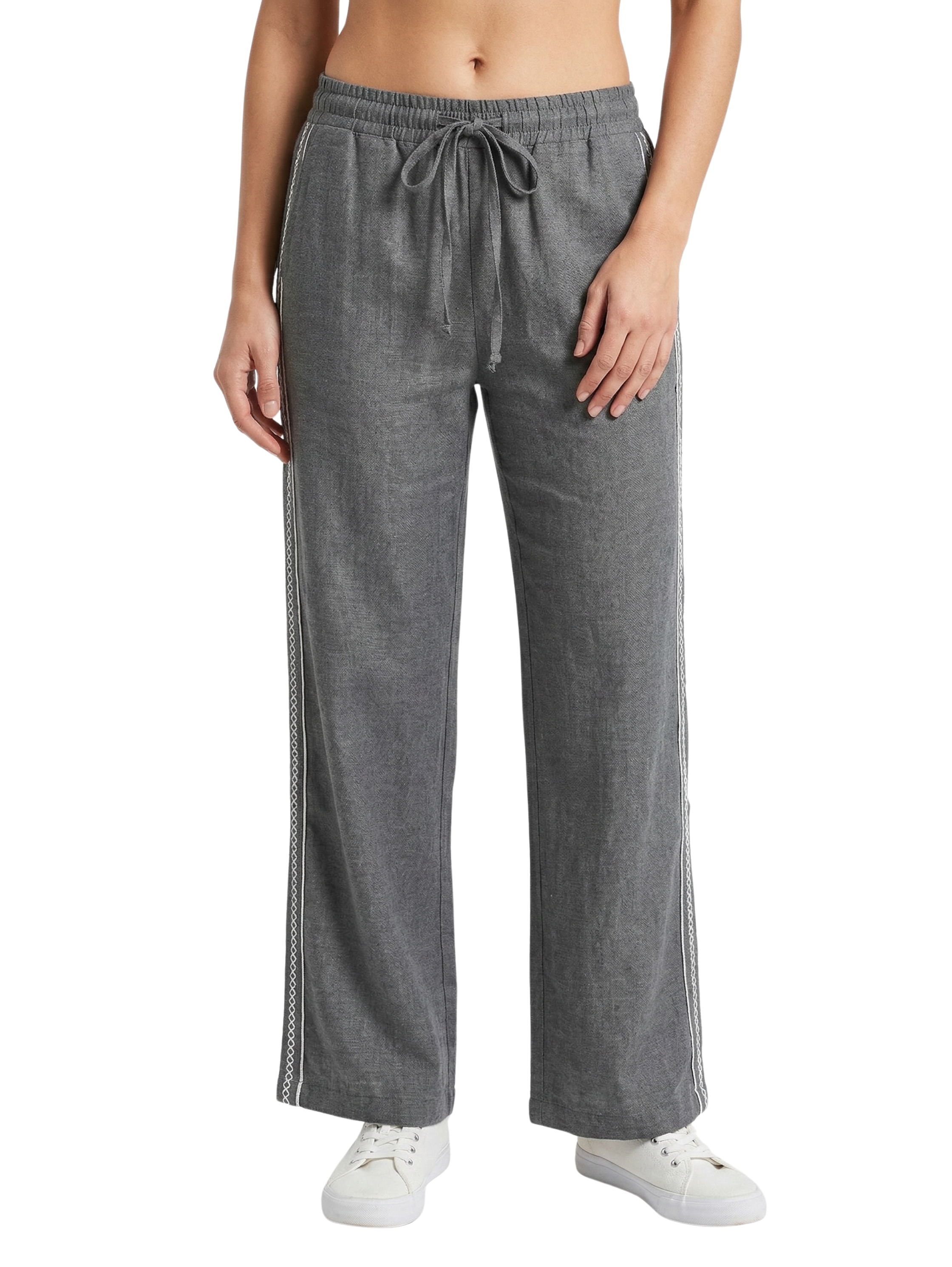 Grey Pant With Elastic Waist Contrast Side Line