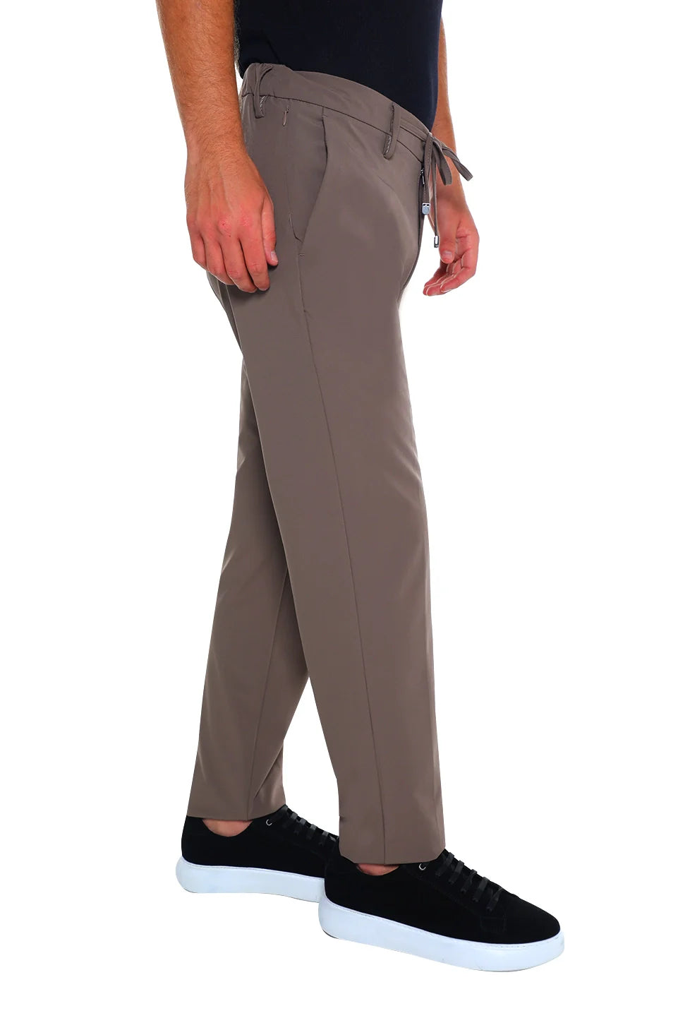 Elastic Waisted Brown Pant With Zipper