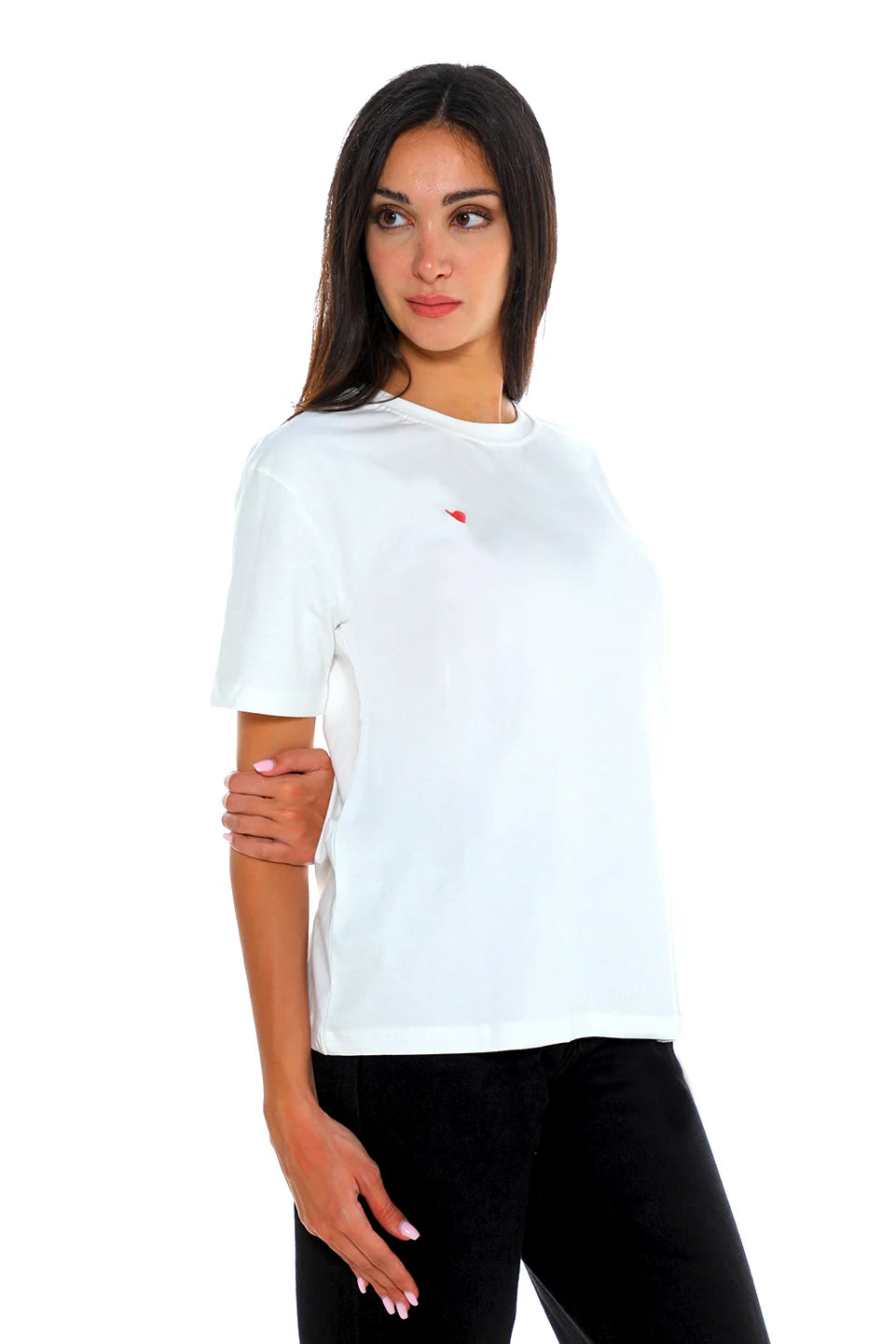 Short Sleeve White T-shirt With Small Heart Design