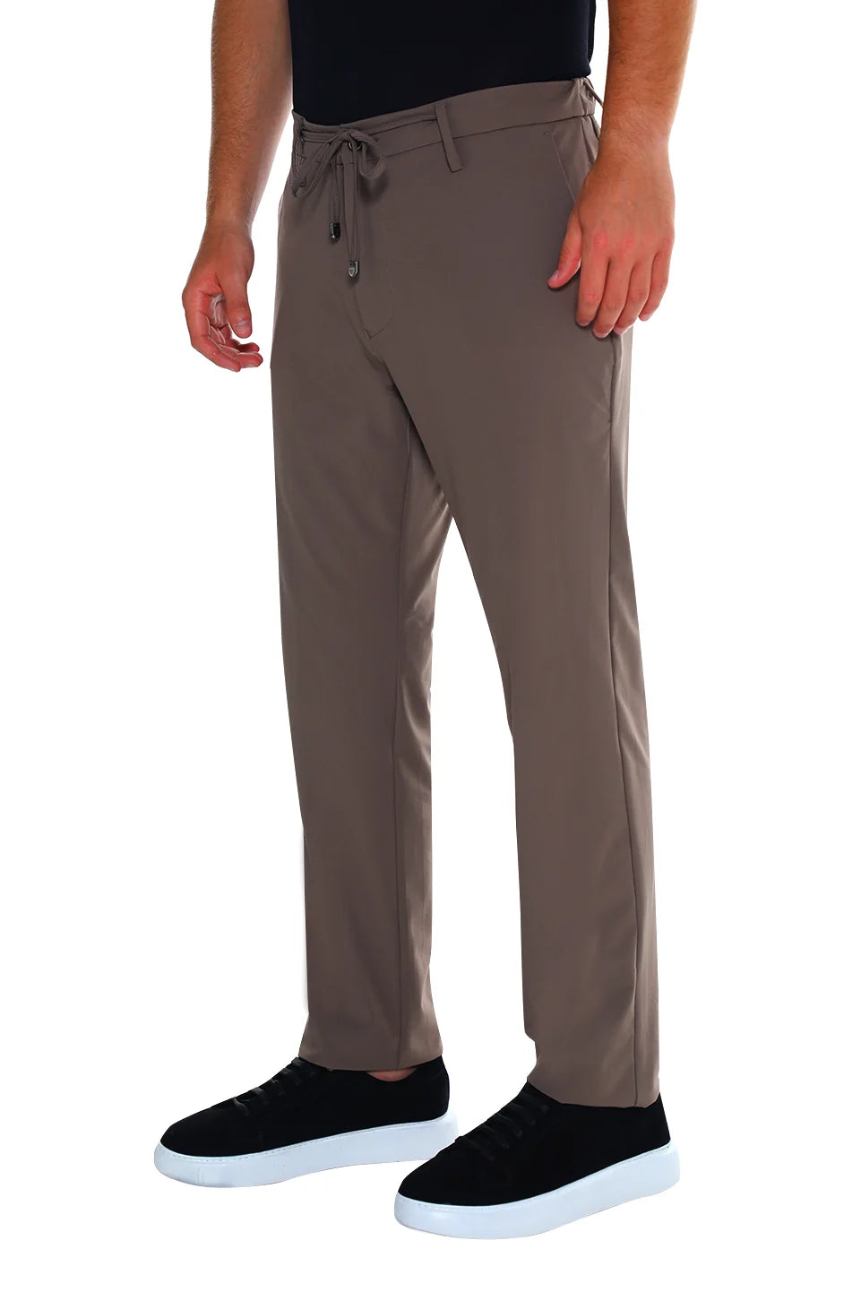 Elastic Waisted Brown Pant With Zipper