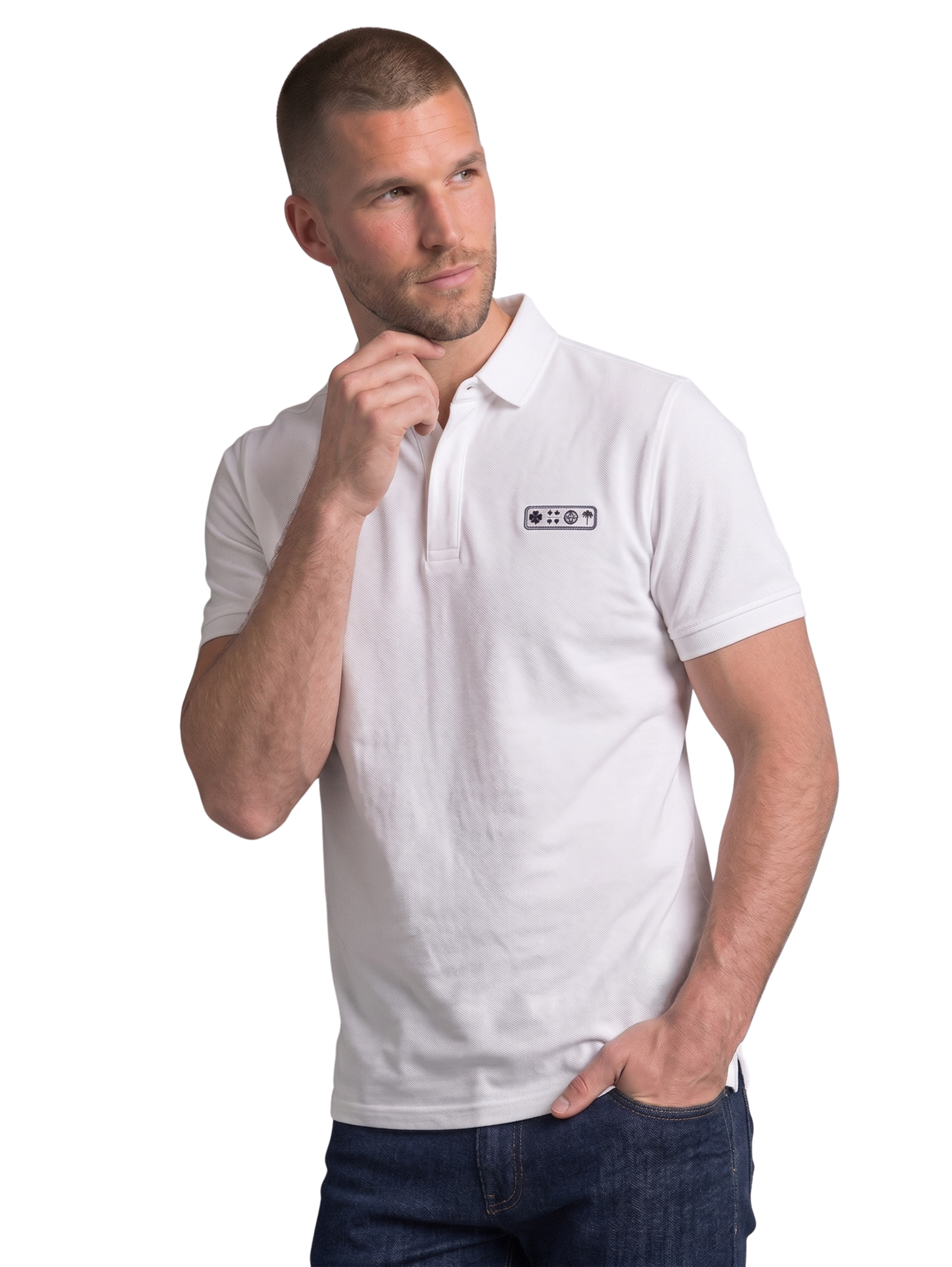 White Slim Fit Short Sleeved Polo With Logo