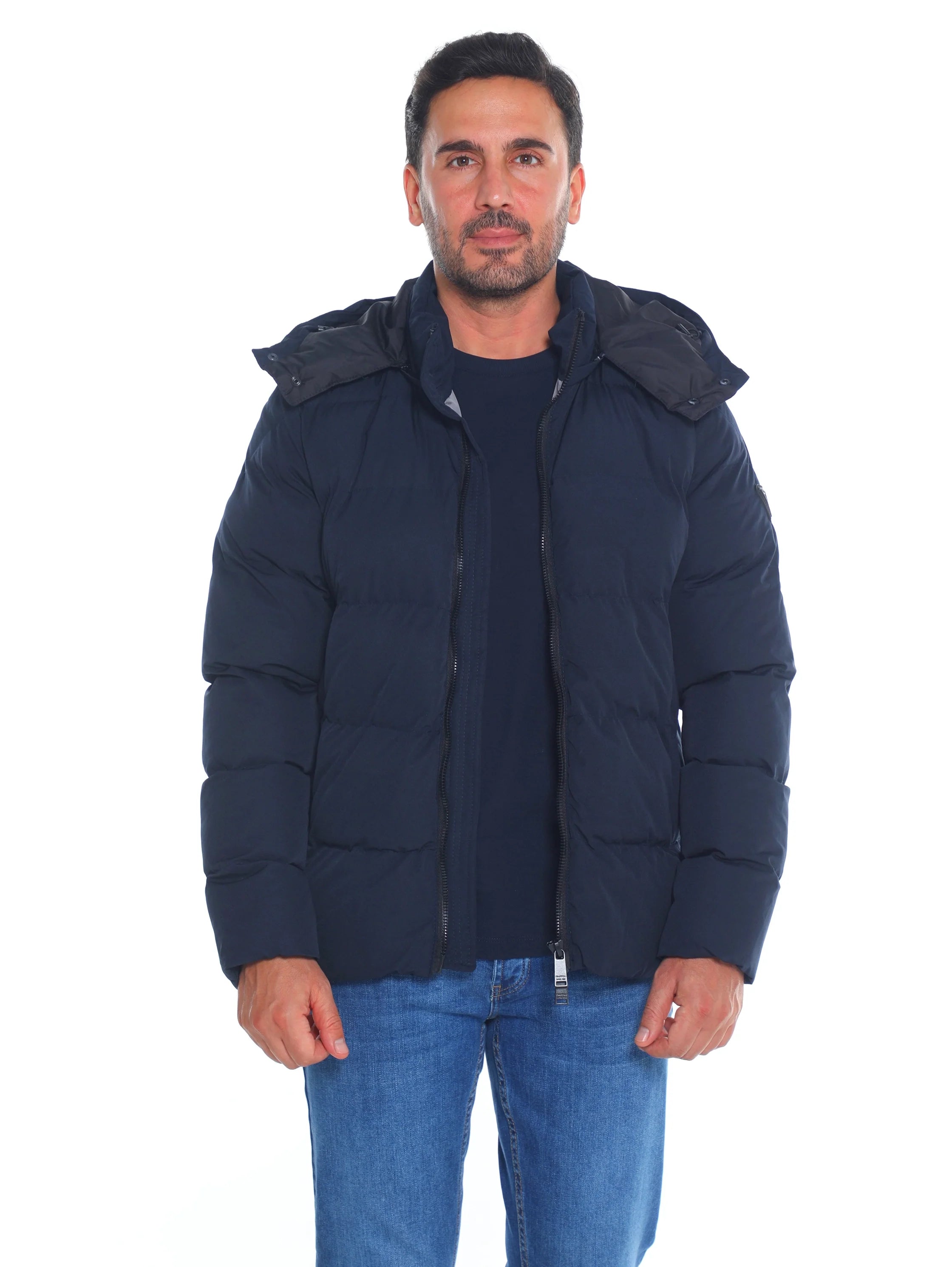 Navy Puffer Warme Jacket With Attached Hood