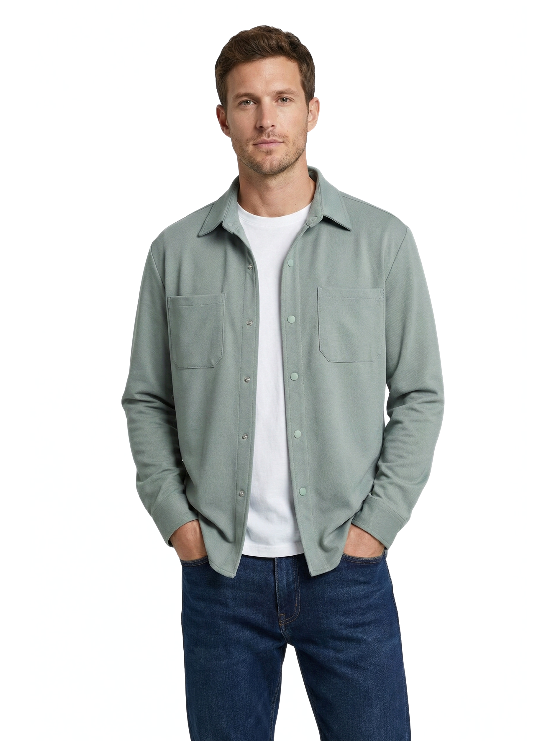 Long Sleeve Buttoned Grey Shirt With Chest Attached Pockets