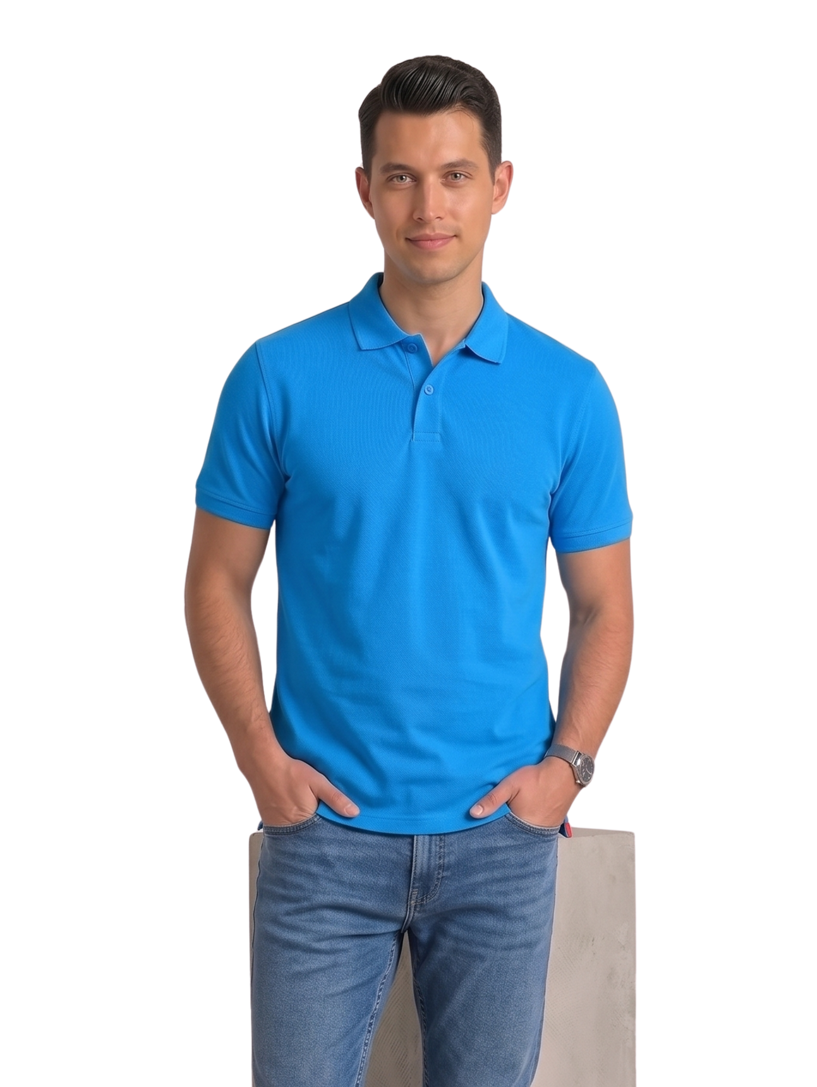 Blue Slim Fit Short Sleeved Polo