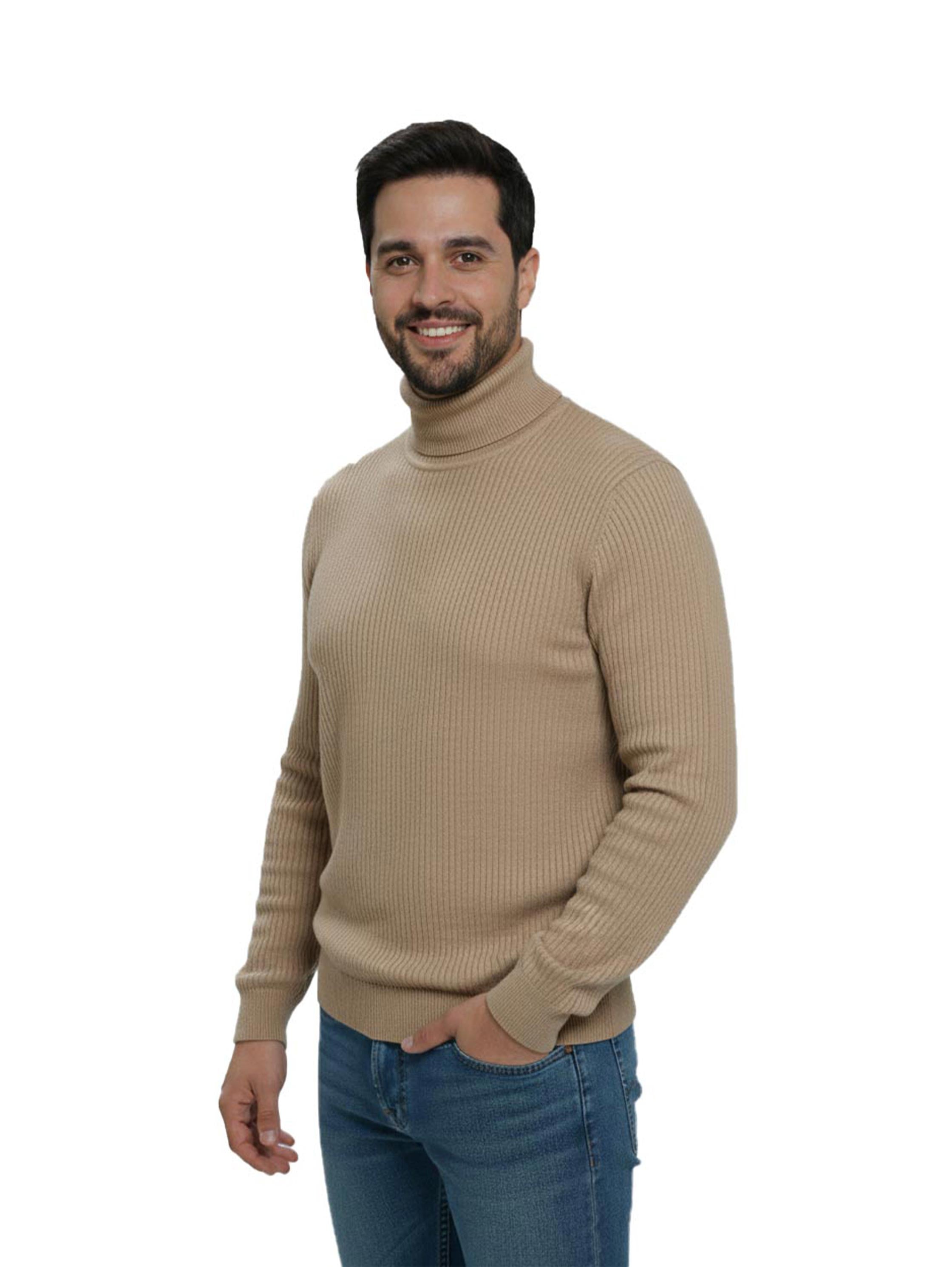 Turtleneck Long Sleeved Beige Pullover
