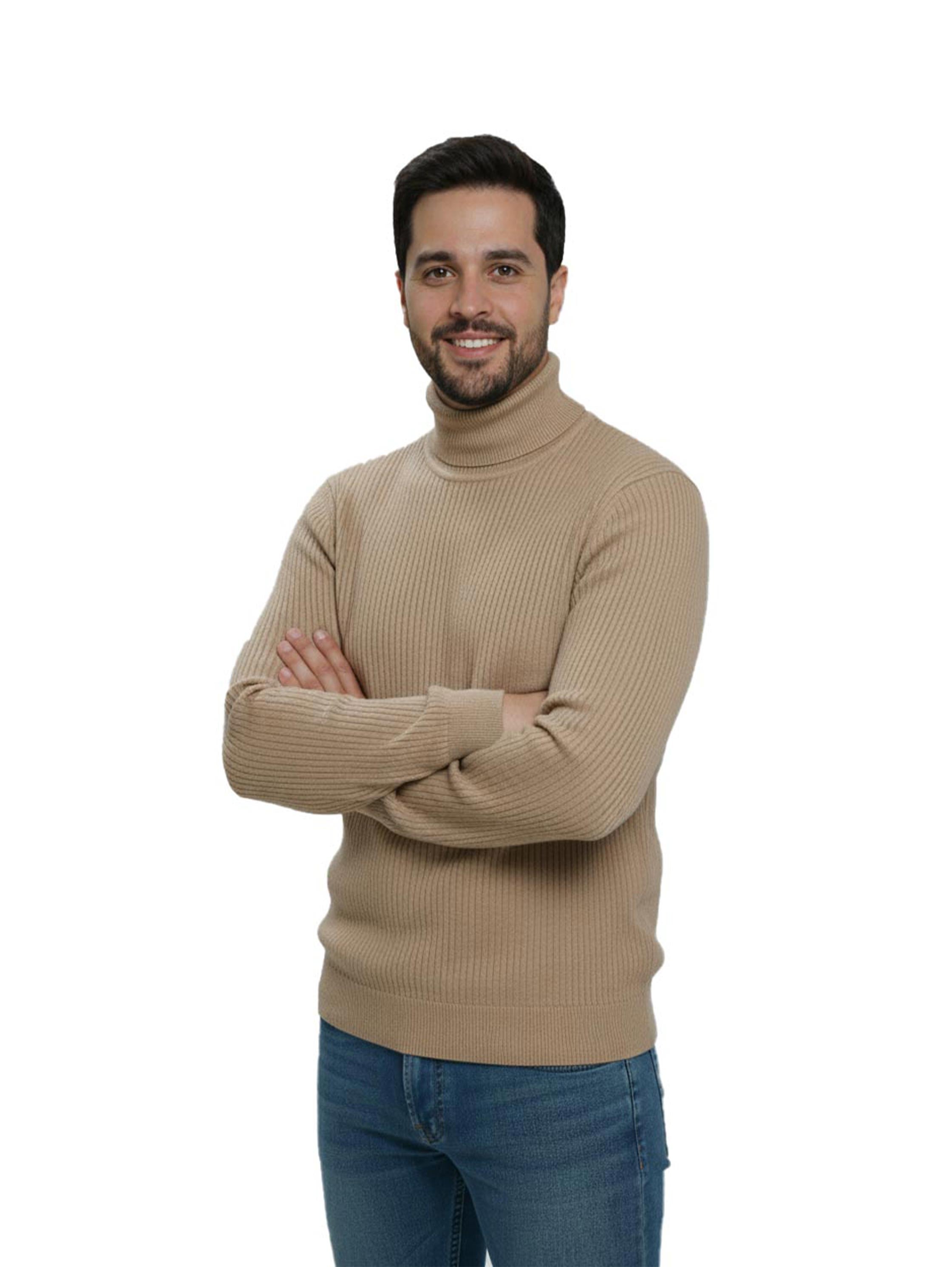 Turtleneck Long Sleeved Beige Pullover