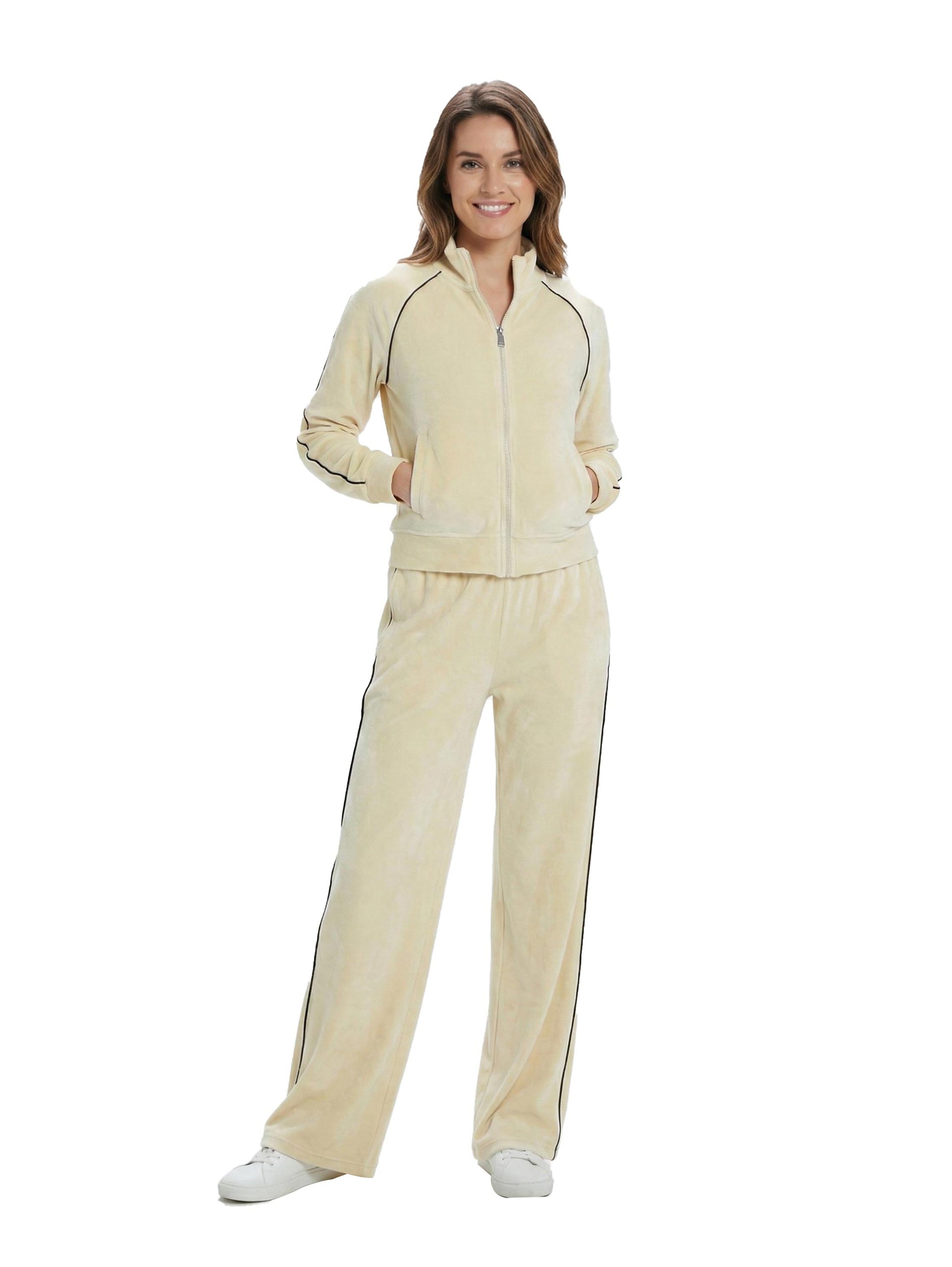 Long Sleeve Beige Set With Black Thin Line