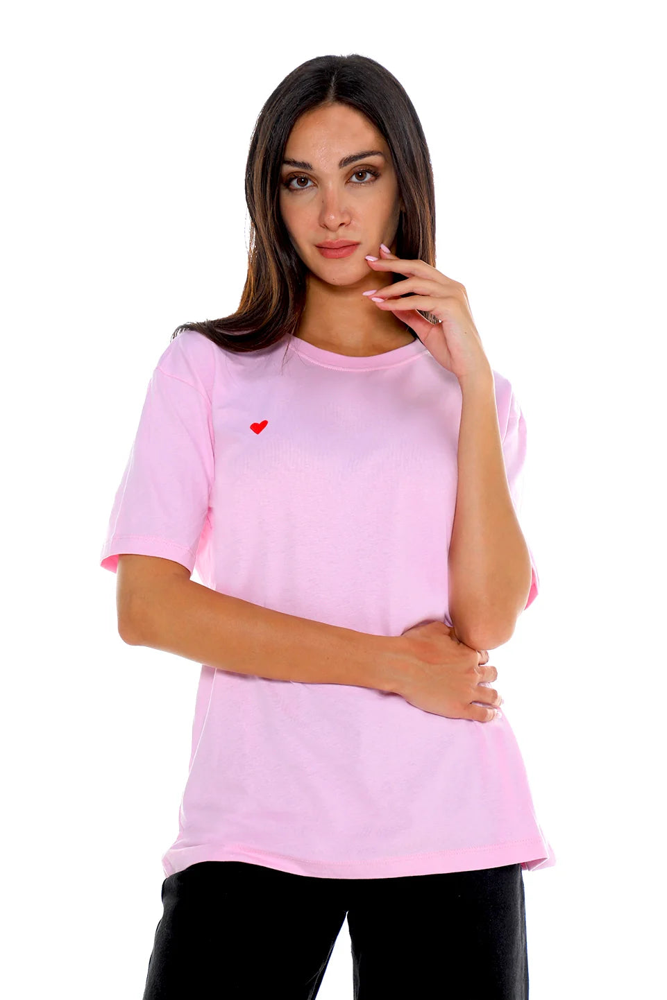 Short Sleeve Pink T-shirt With Small Heart Design