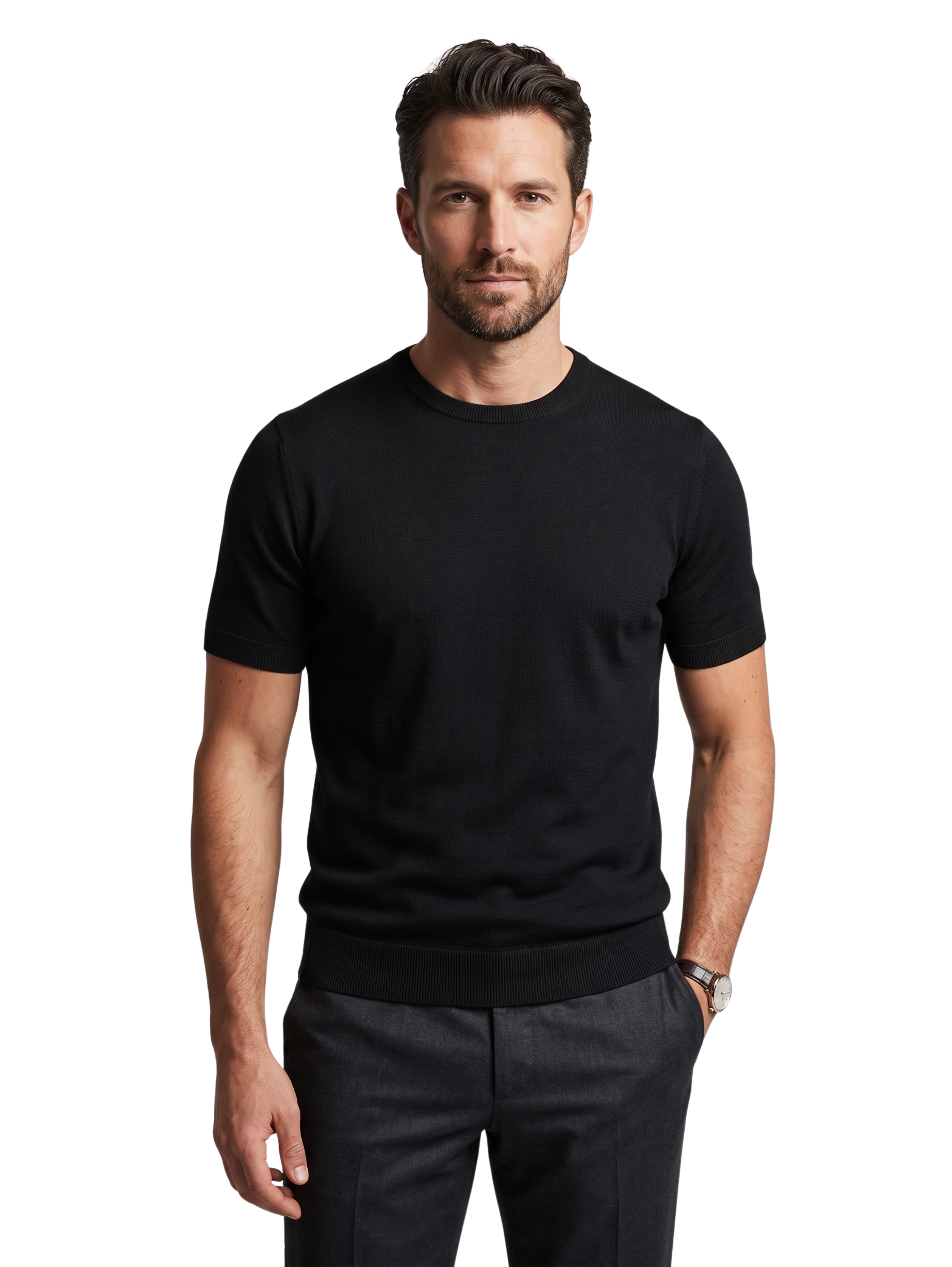 Black Round Neck Short Sleeved Plain T-Shirt