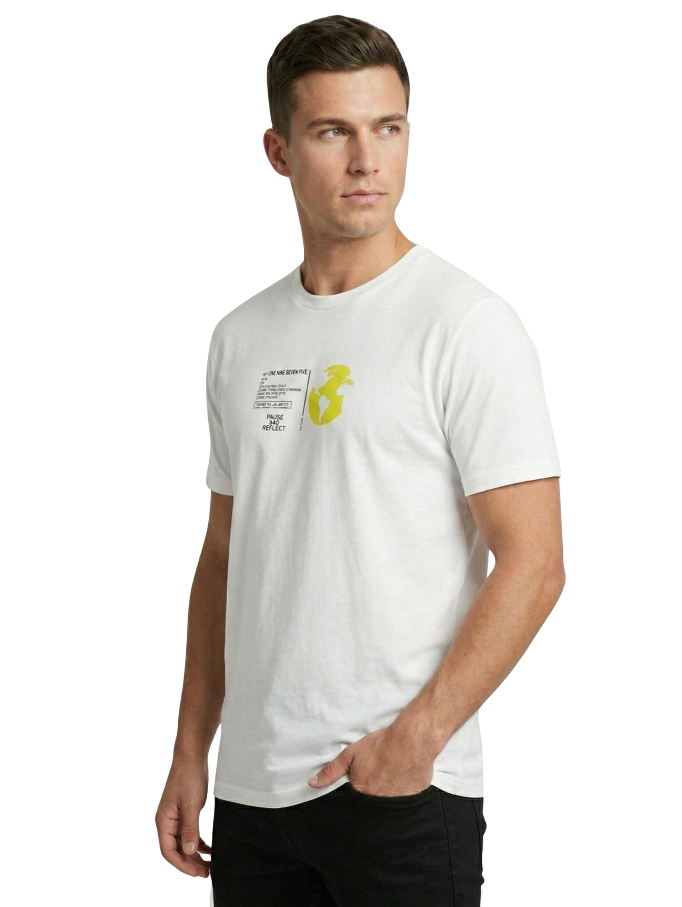Short Sleeved Cotton White T-shirt With Front Printed Design