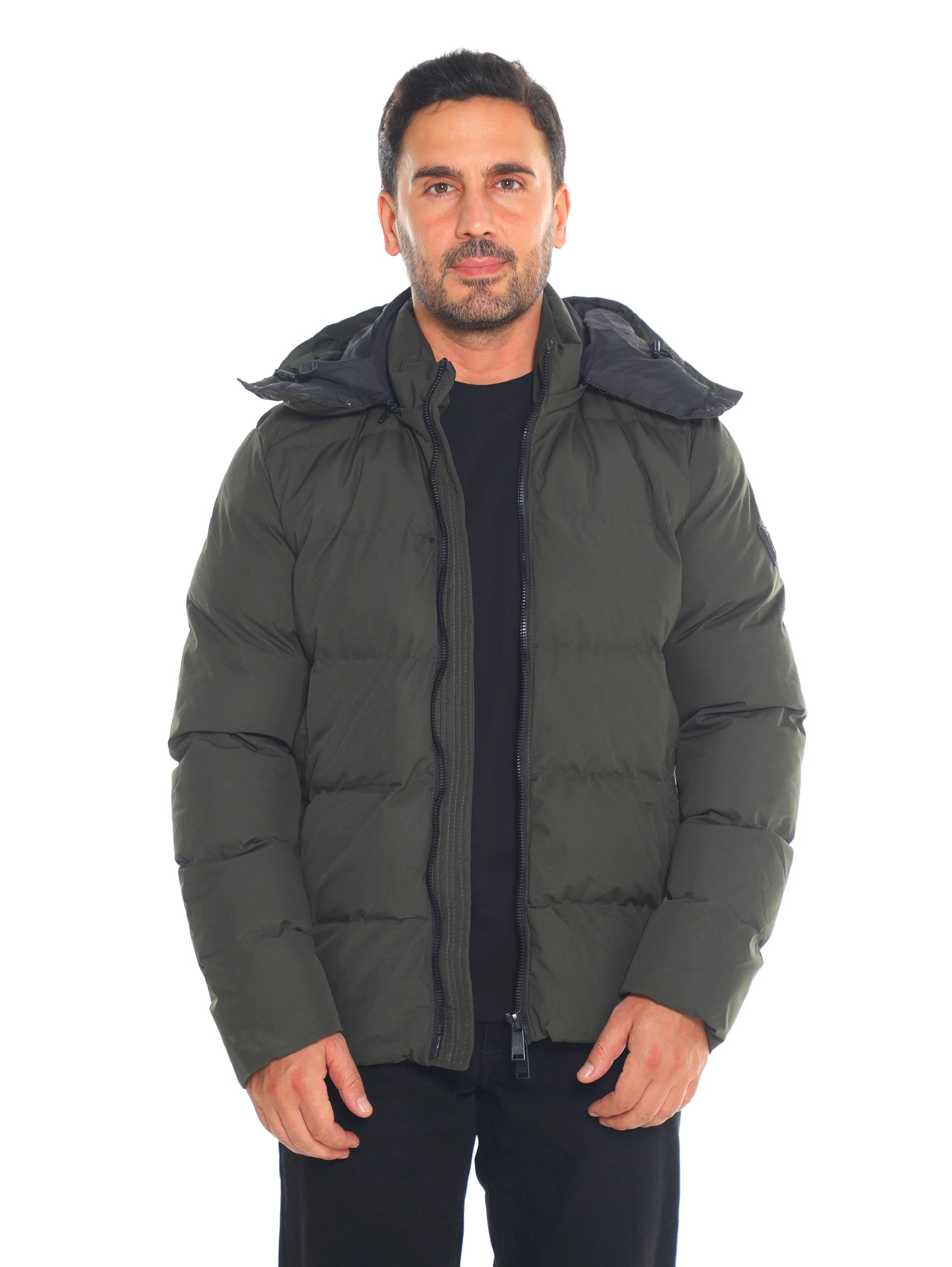 Khaki Puffer Warme Jacket With Attached Hood