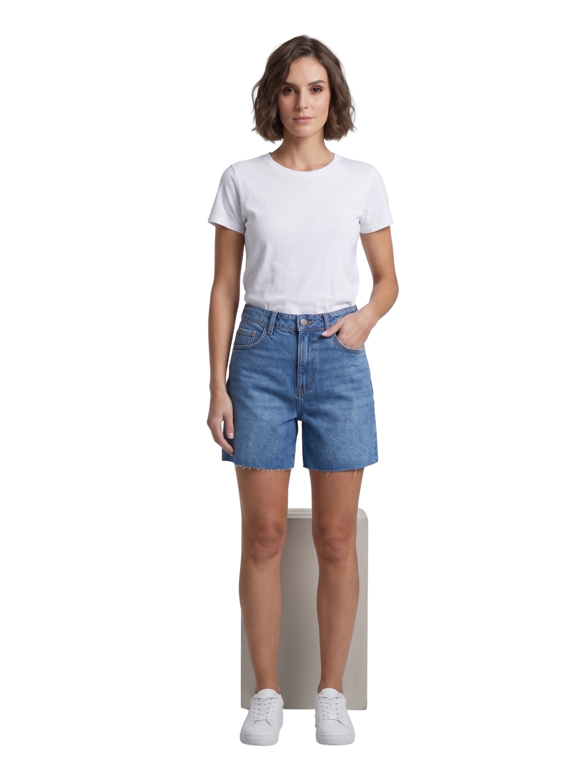 Light Blue High Waist Denim Short With 5 Pockets Design
