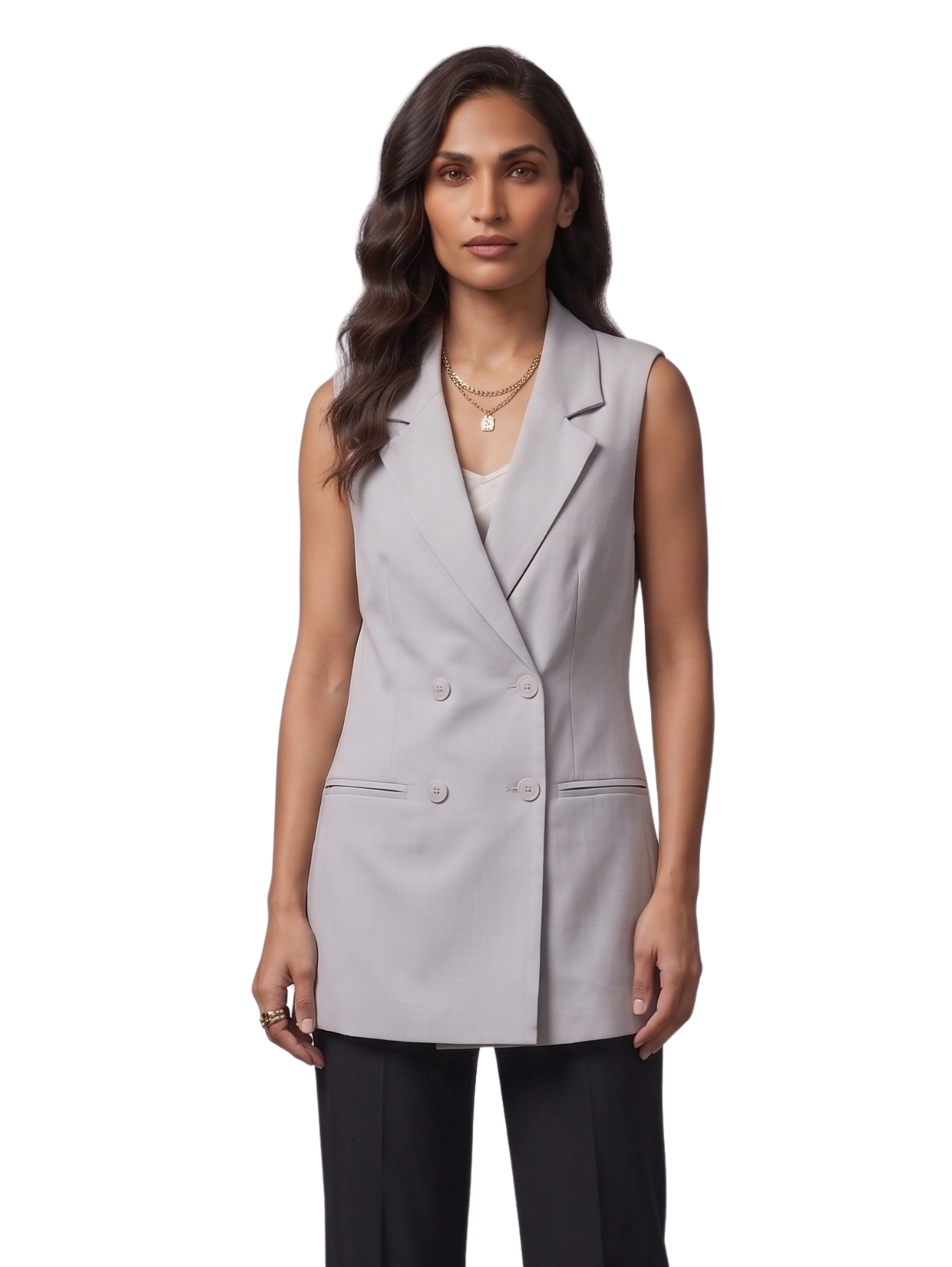 Grey Sleeveless Longline Blazer Vest