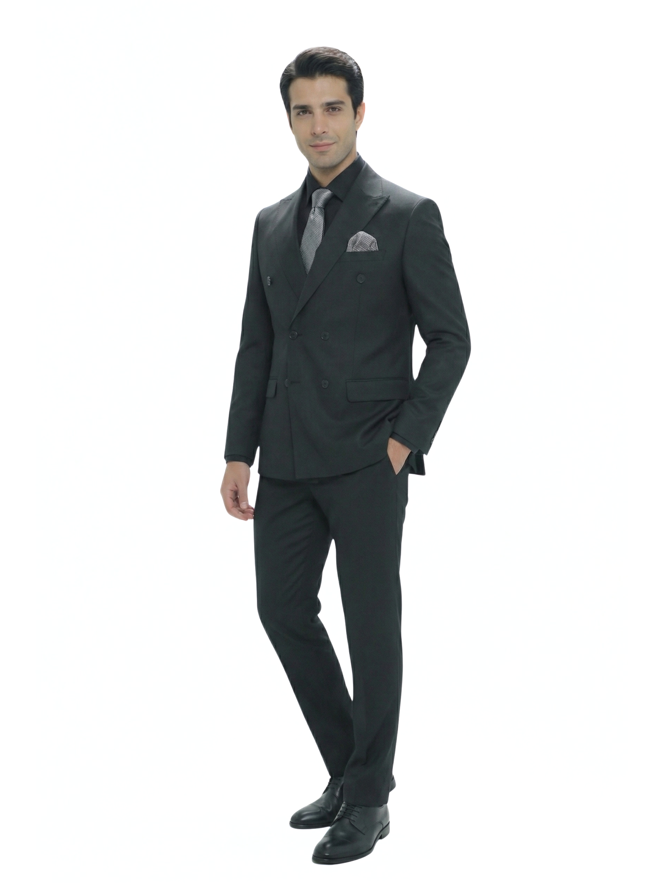 Classic Business Double-breasted Black Suit
