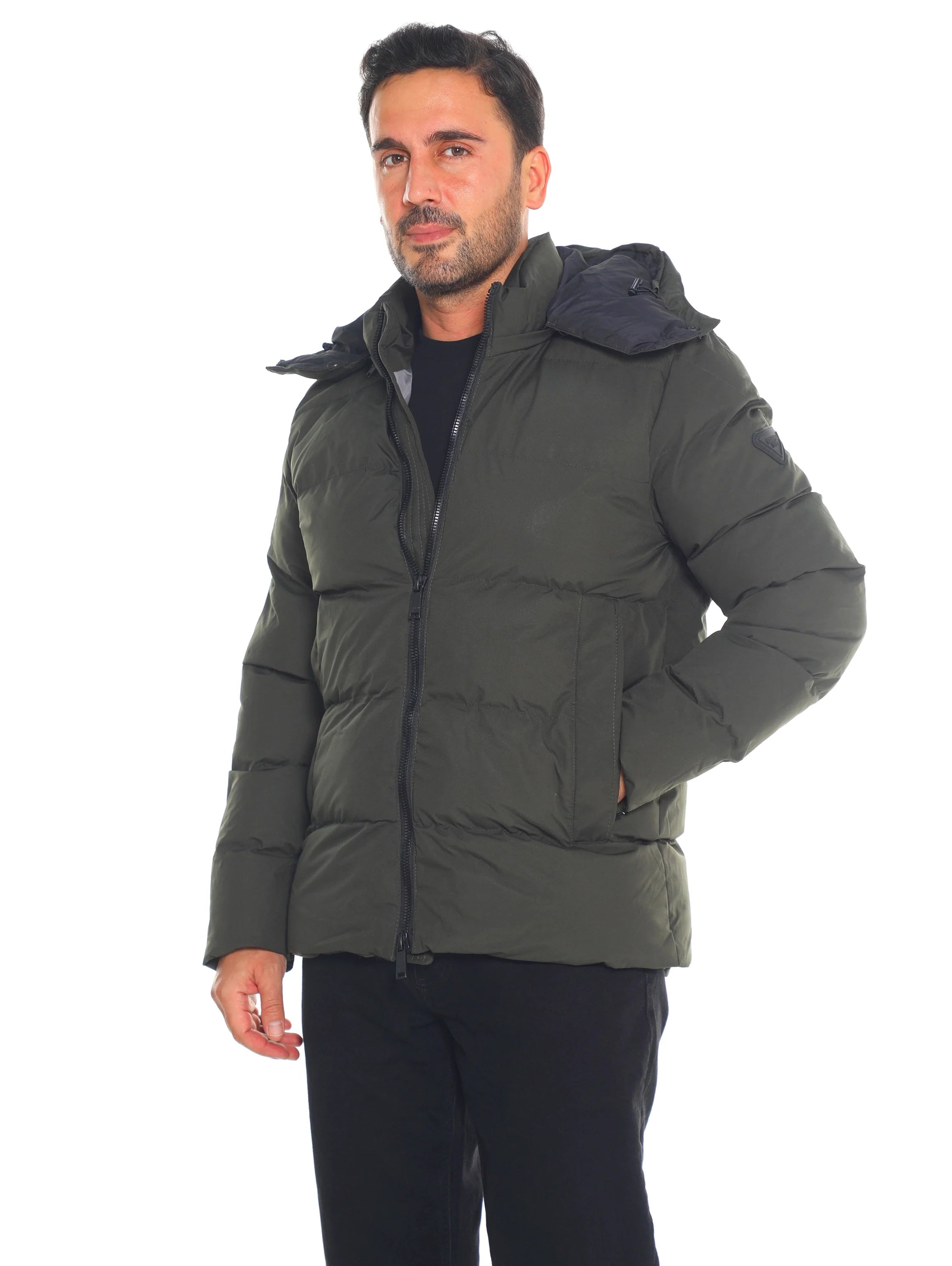 Khaki Puffer Warme Jacket With Attached Hood