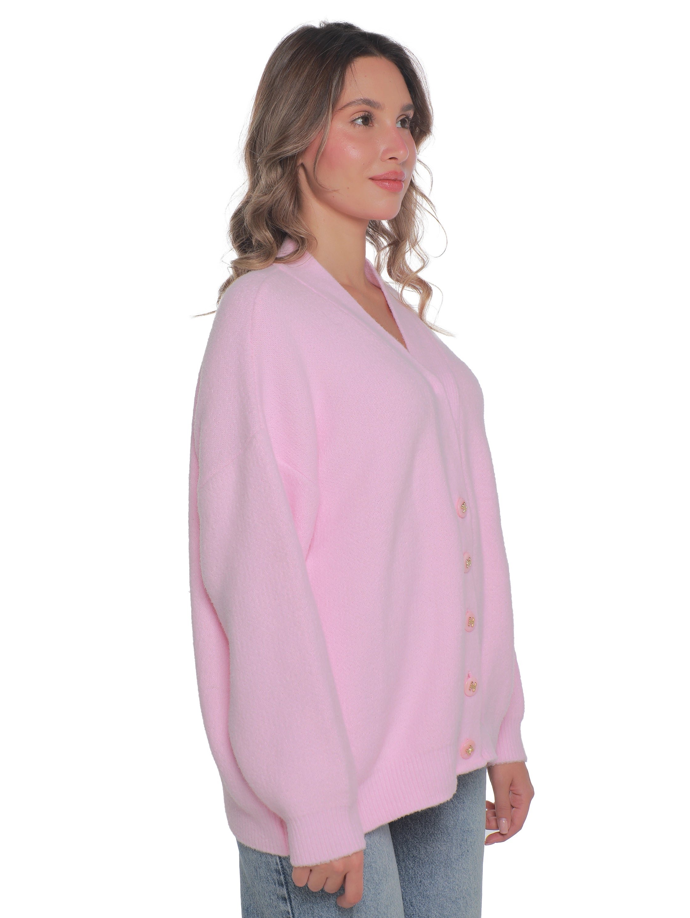 Pink Oversize Pullover With Button To Close