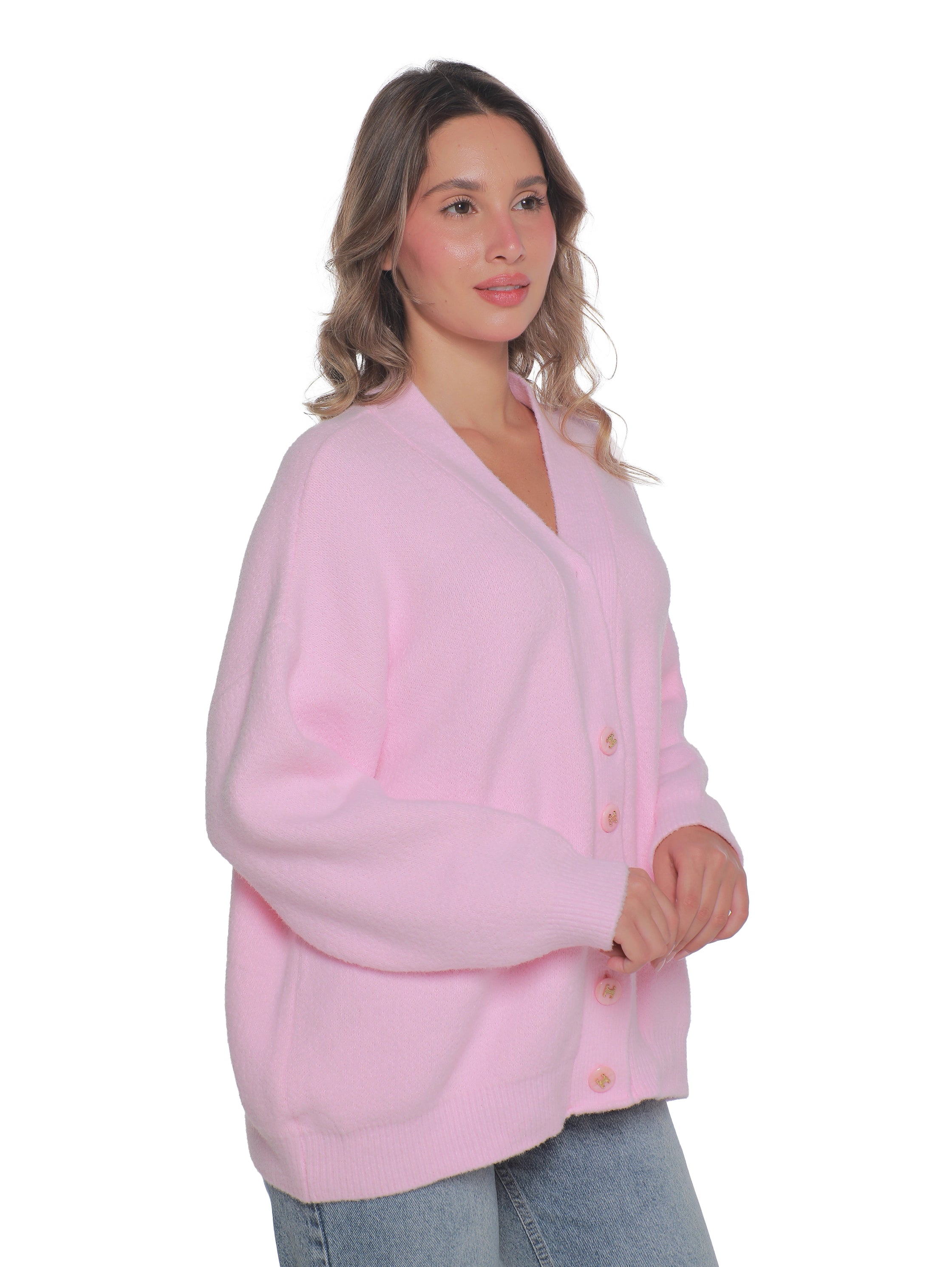 Pink Oversize Pullover With Button To Close