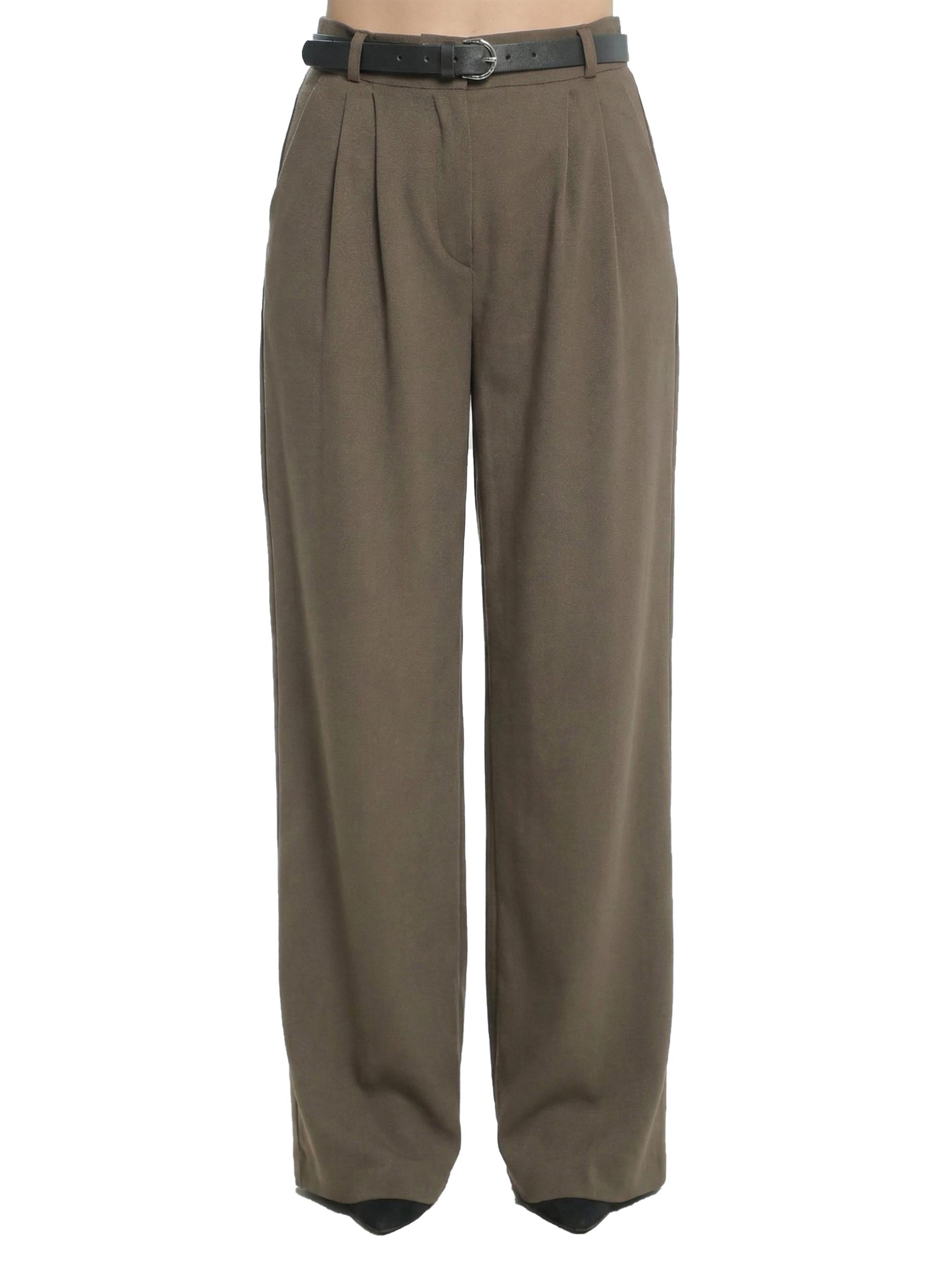 High Waist Brown Pant With Attached Belt