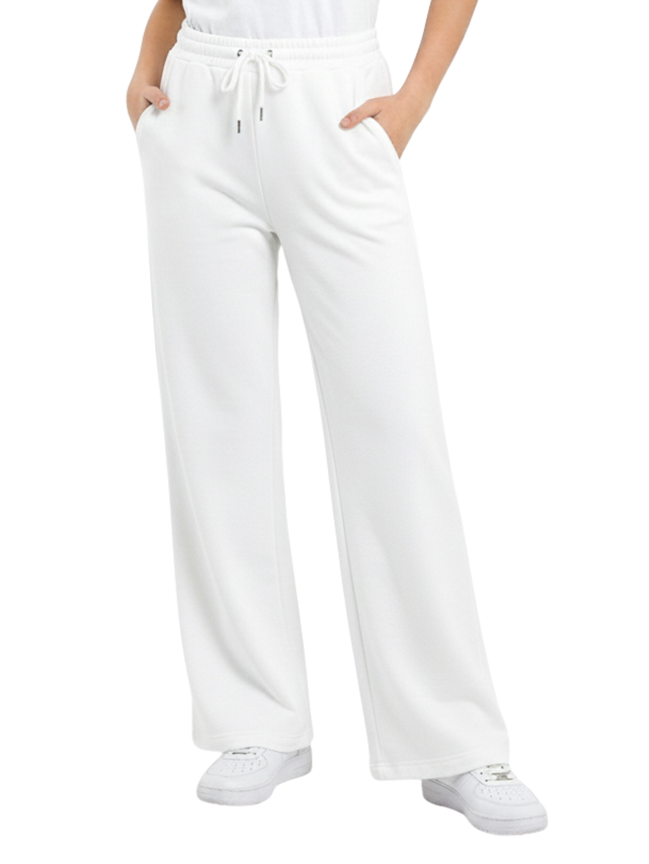 White Jogging Fleeced Wide Leg