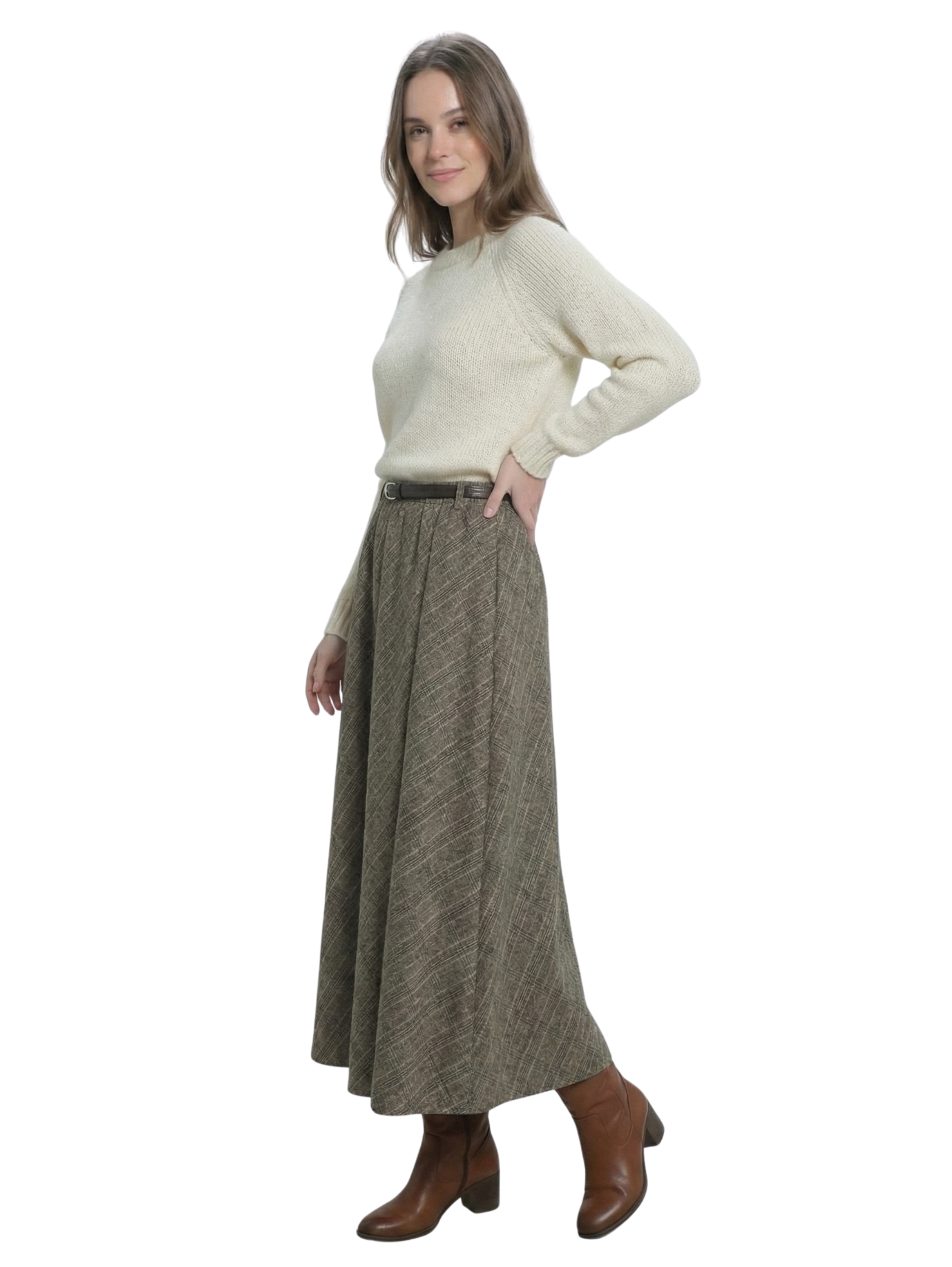 Long Brown Skirt With Belt