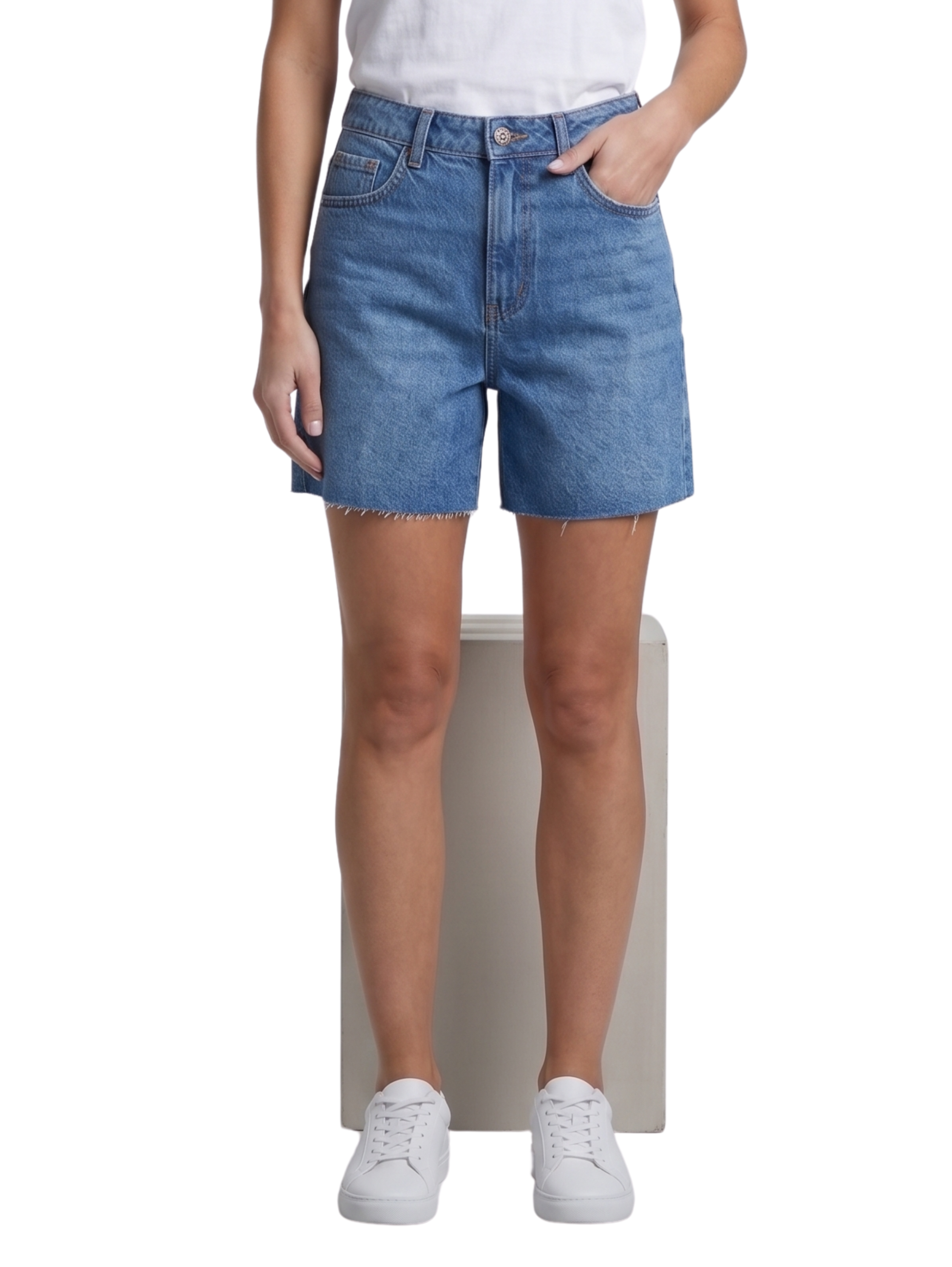 Light Blue High Waist Denim Short With 5 Pockets Design