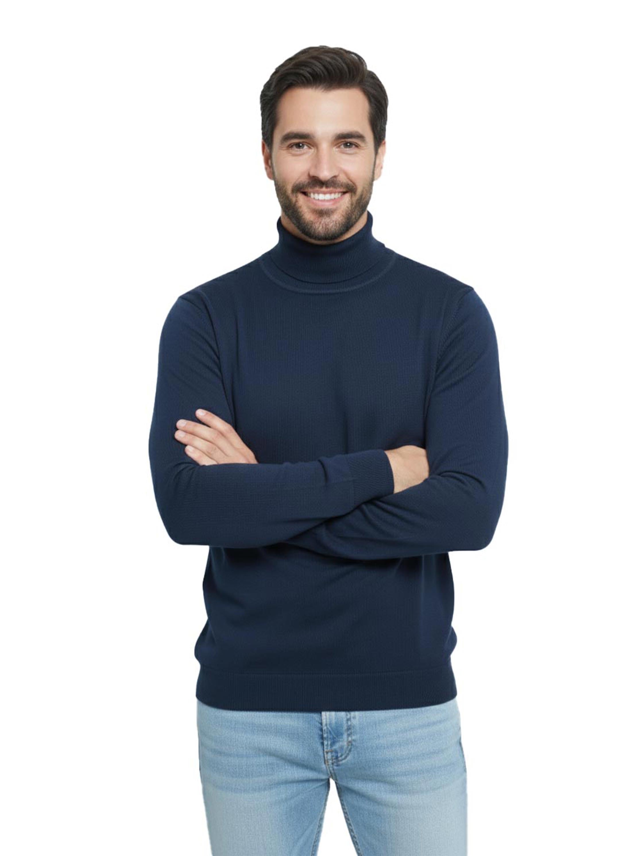 Turtleneck Long Sleeved Navy Pullover