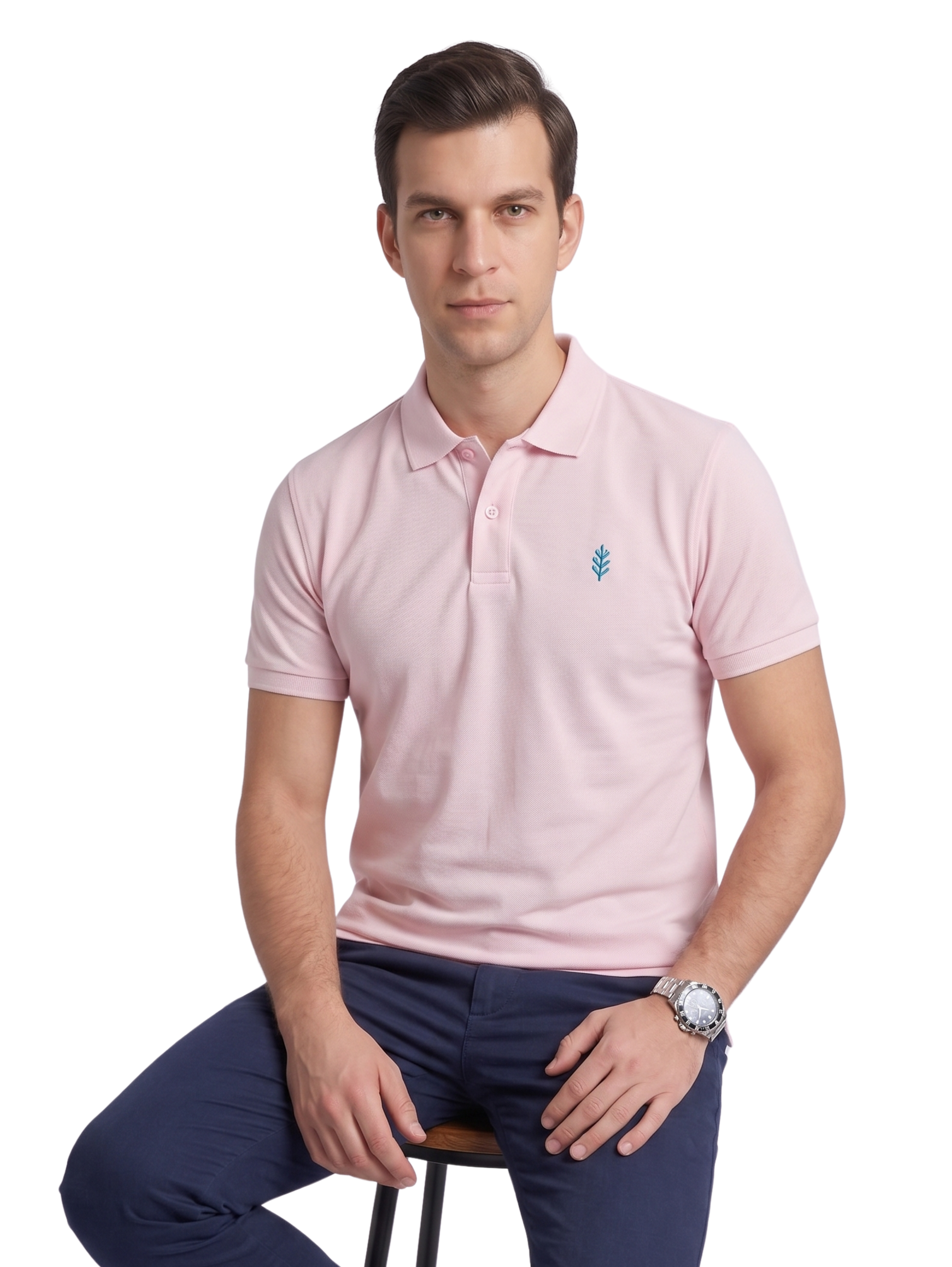 Pink Short Sleeved Polo With Two Button To Close