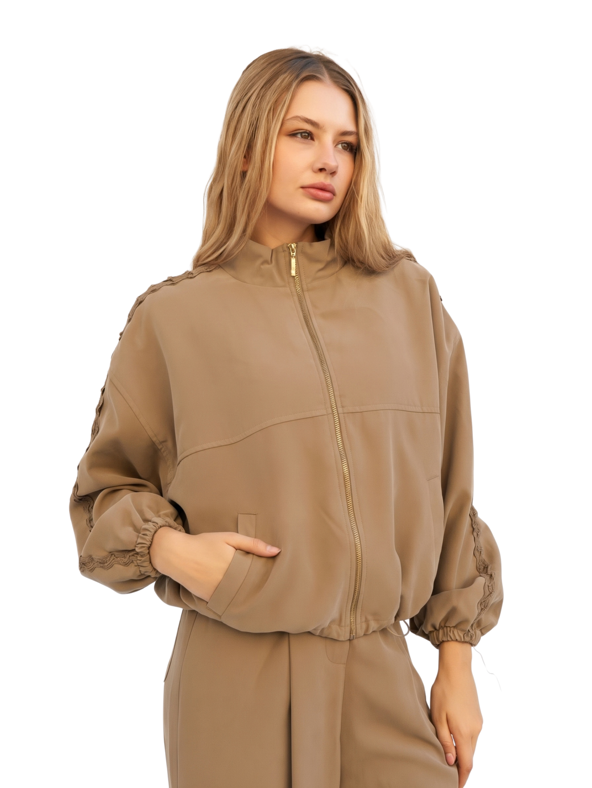 Beige Relaxed-Fit Lightweight Zip Jacket
