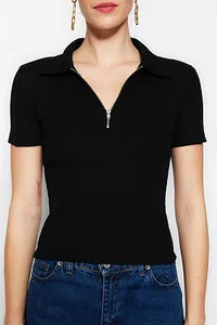 Trendyol Black Zippered Stretchy Blouse