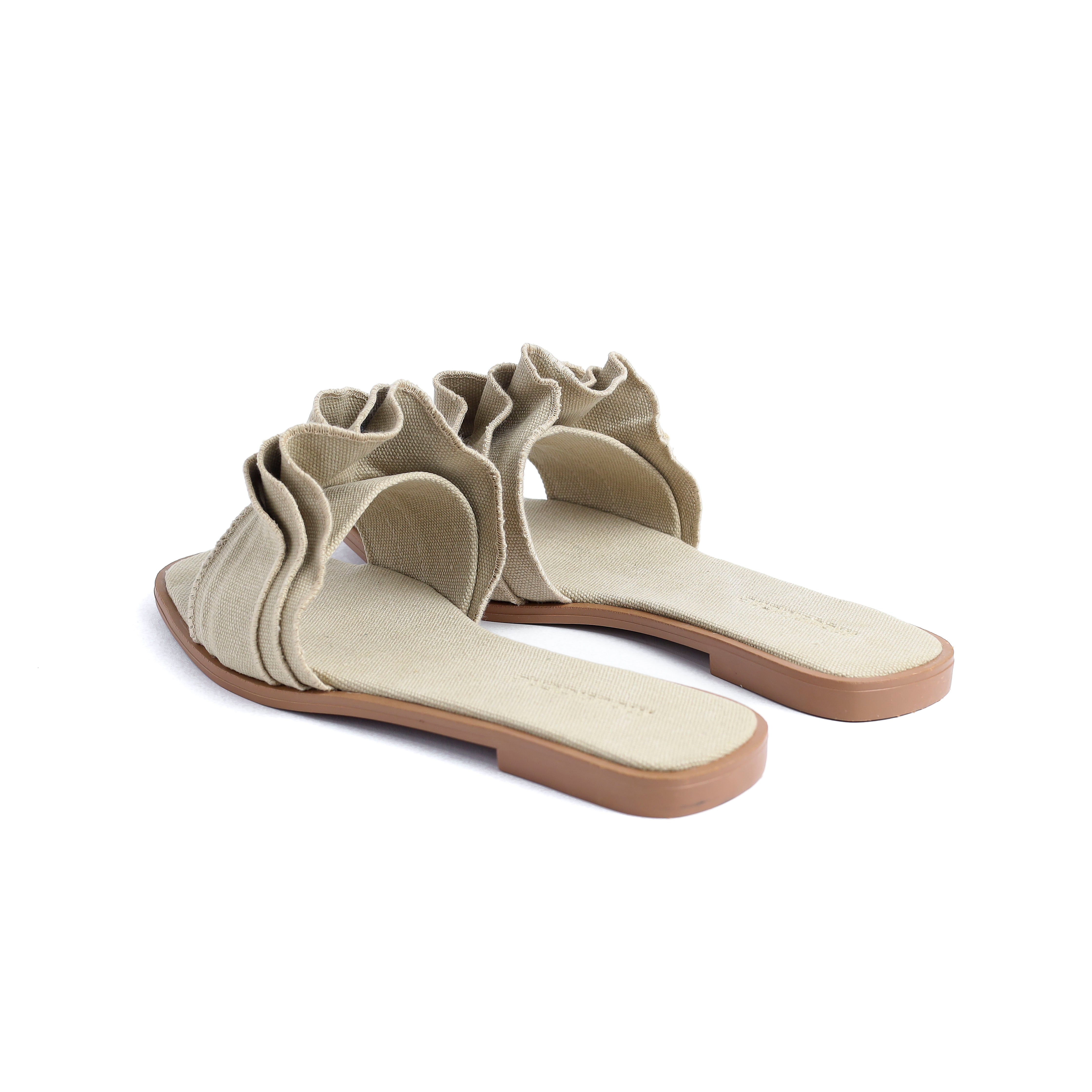 Flat Beige Slipper With Design