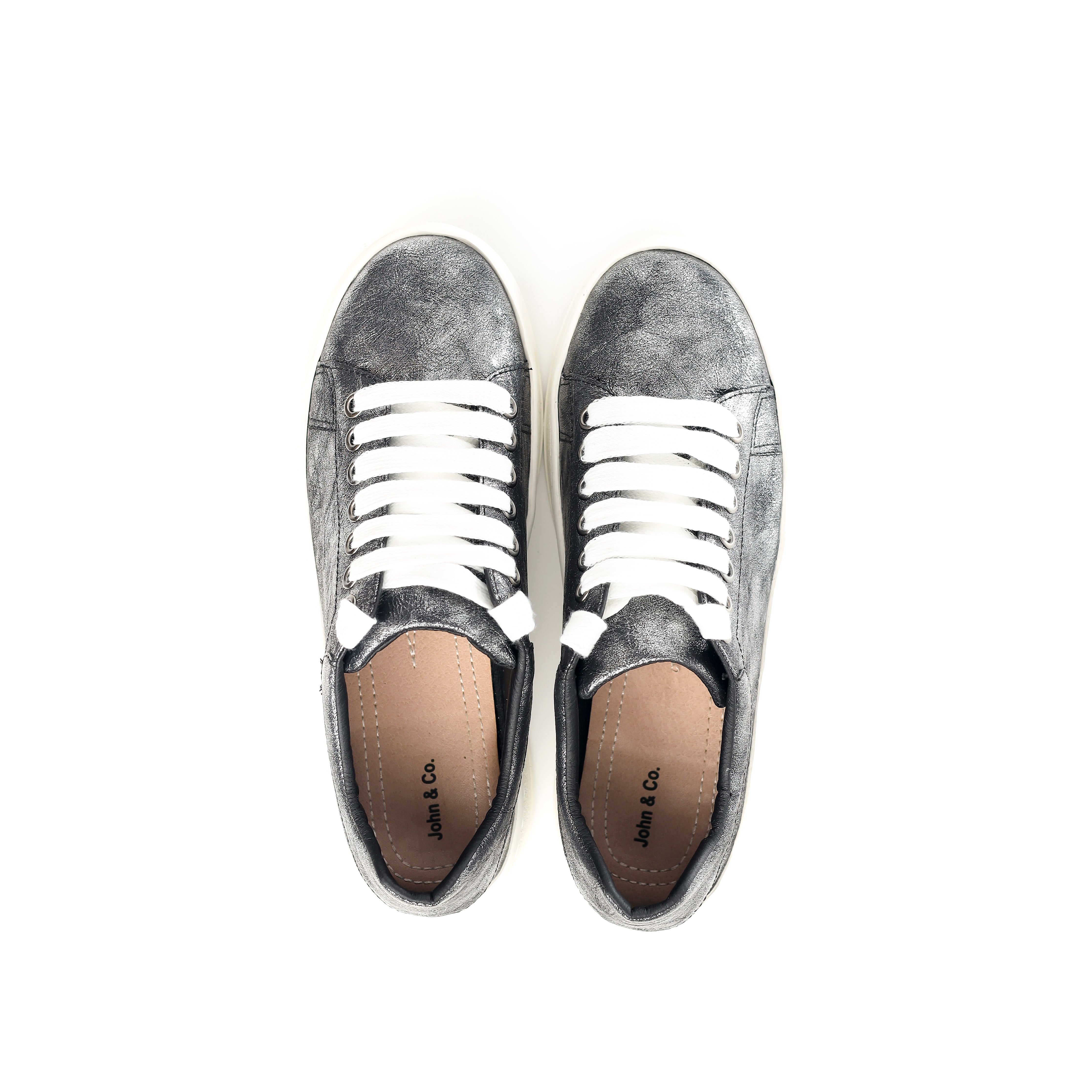 Silver Casual Shoes With Wide White Laces