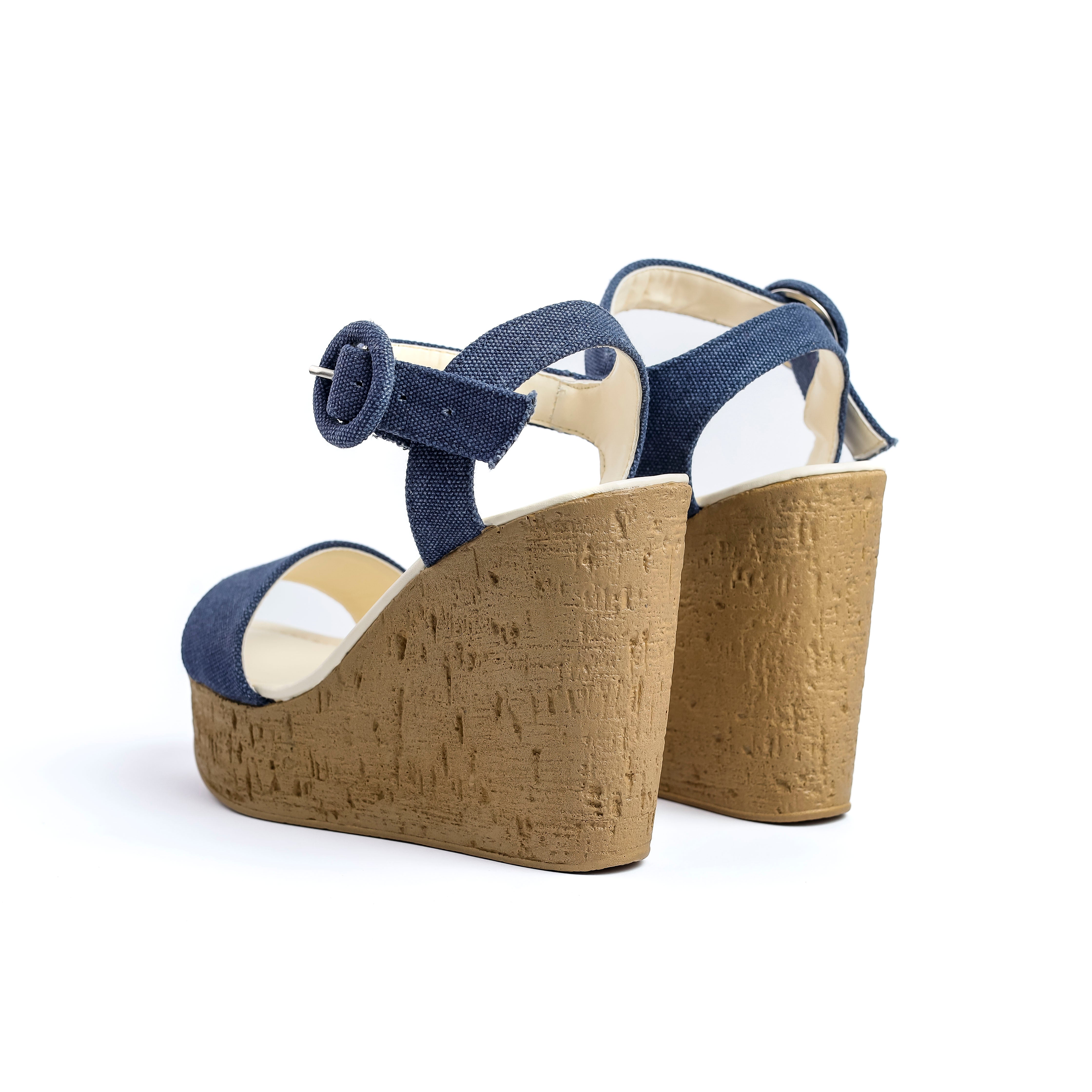 Comfortable Strappy Wedge Blue Heel