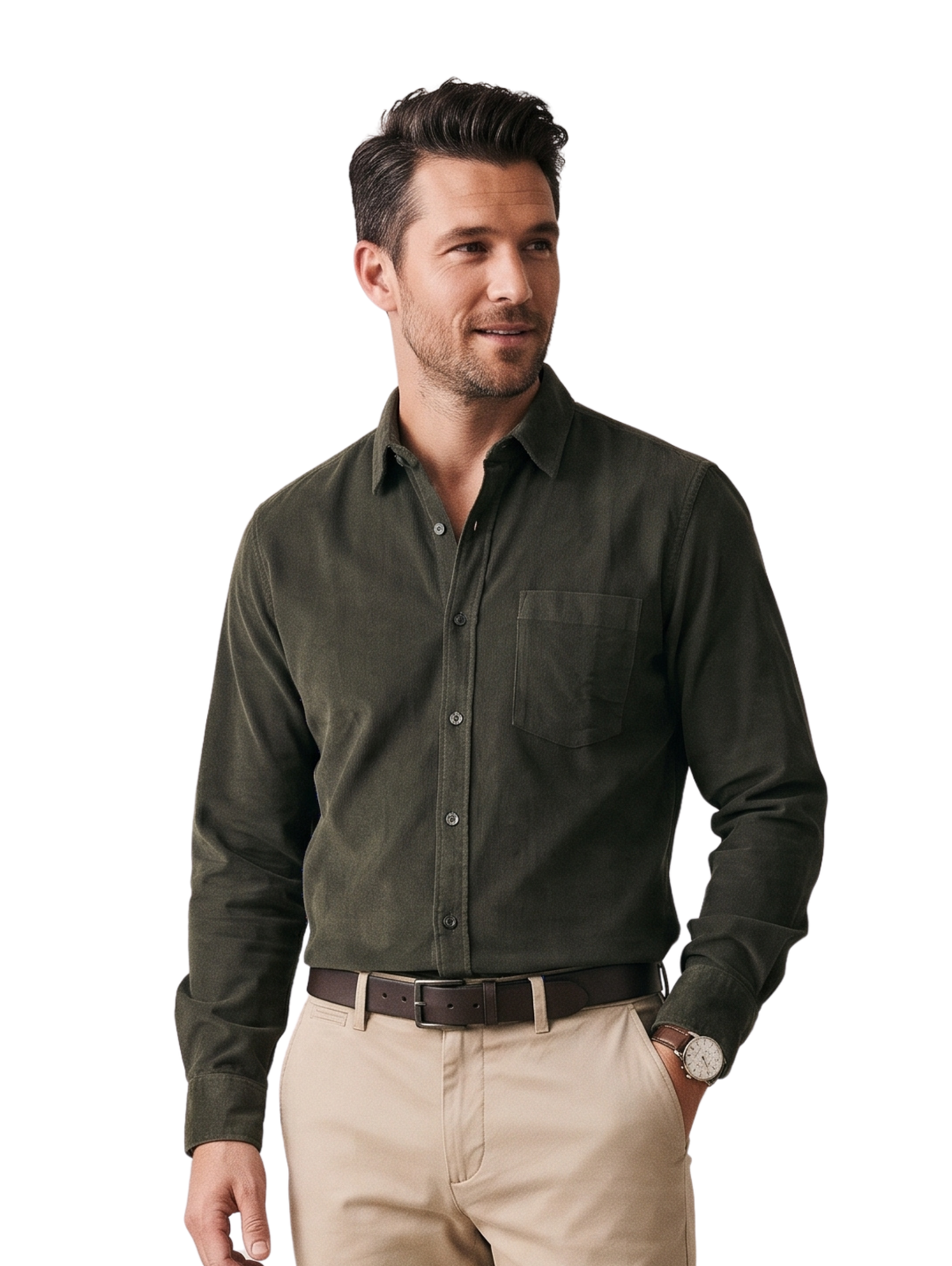 Olive Long Sleeved Shirt With Chest Pocket