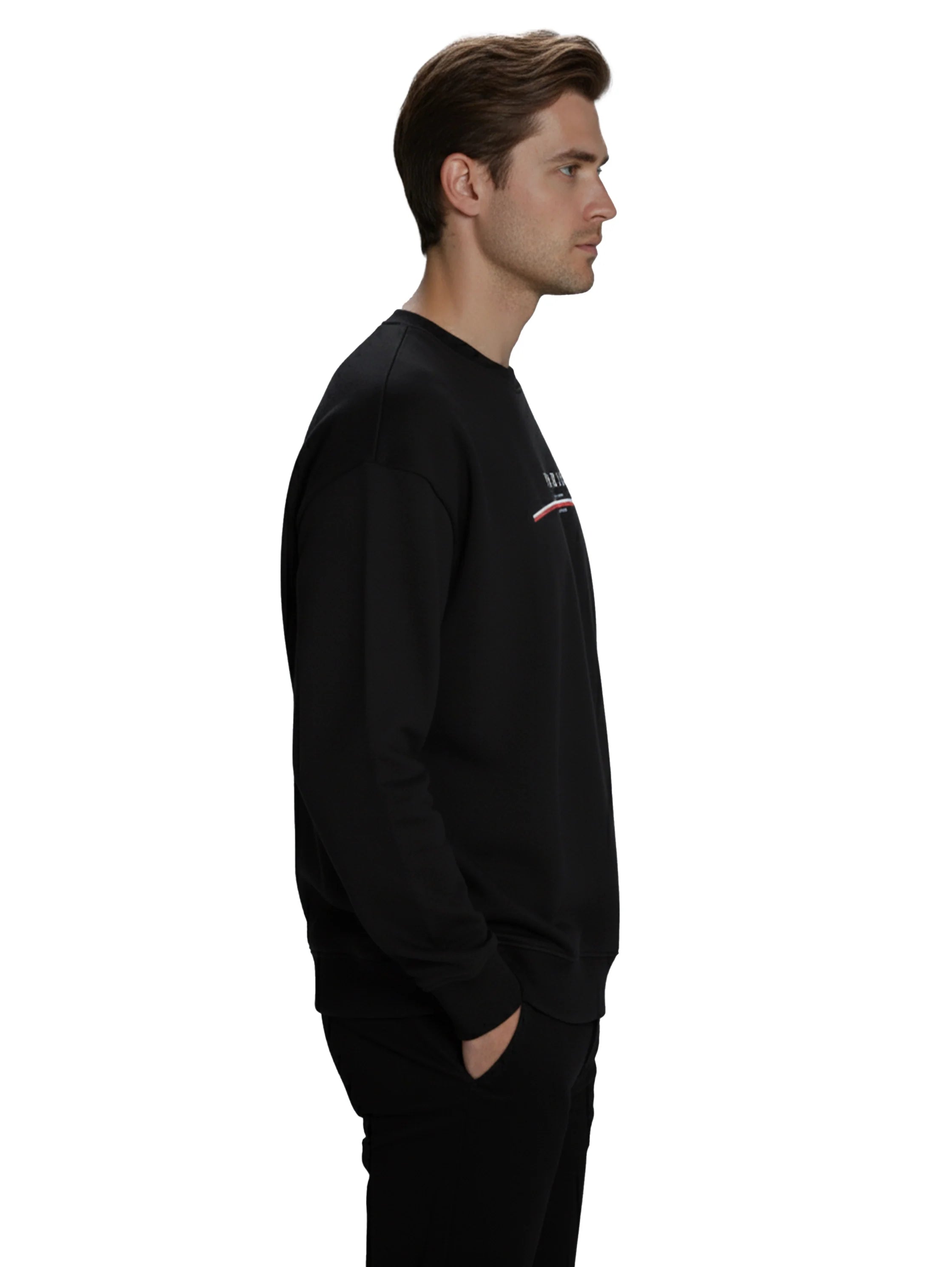 Round Neck Black Sweater With " Paris " Front Design